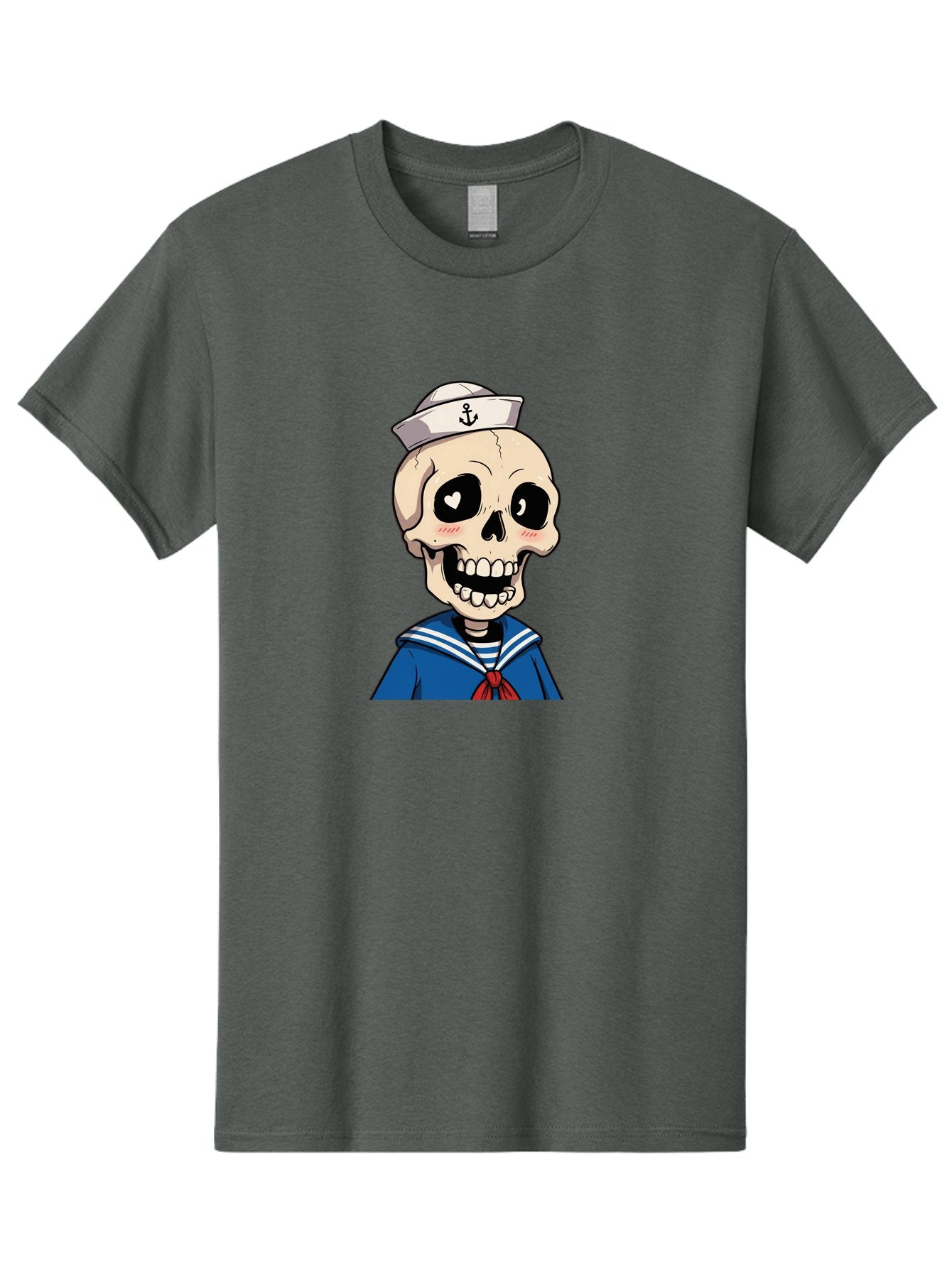 Sailor-Skull Men'S Graphic Tee, 100% Cotton, Comfortable Casual Summer Wear, Machine Washable, Cartoon Skull, Sailor Costume, Nautical Theme, Heart-Shaped Eye, Charming Smile, Kawaii Style, Quirky Character, Skeletal Figure, Anchor Hat, Bae264 11