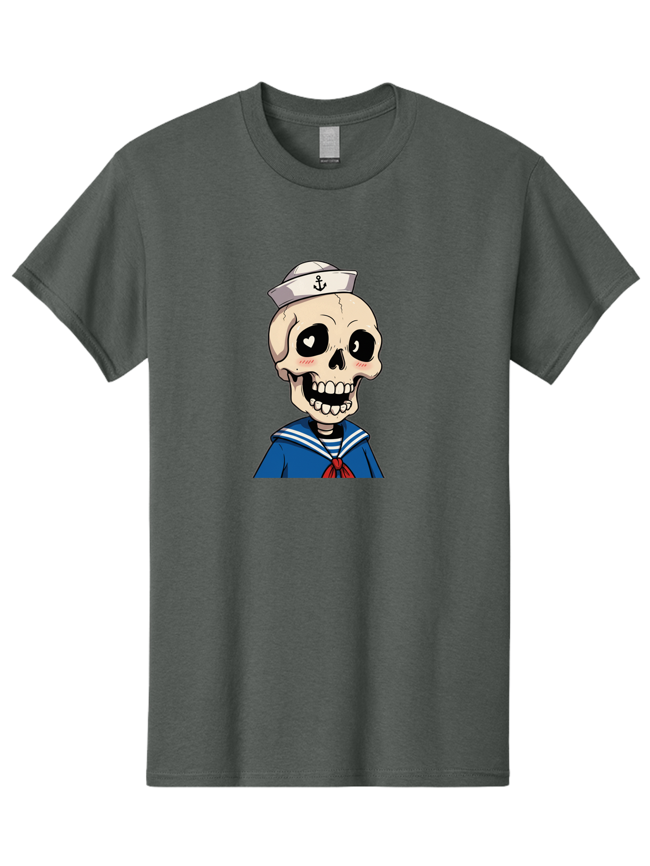 Sailor-Skull Men'S Graphic Tee, 100% Cotton, Comfortable Casual Summer Wear, Machine Washable, Cartoon Skull, Sailor Costume, Nautical Theme, Heart-Shaped Eye, Charming Smile, Kawaii Style, Quirky Character, Skeletal Figure, Anchor Hat, Bae264 4