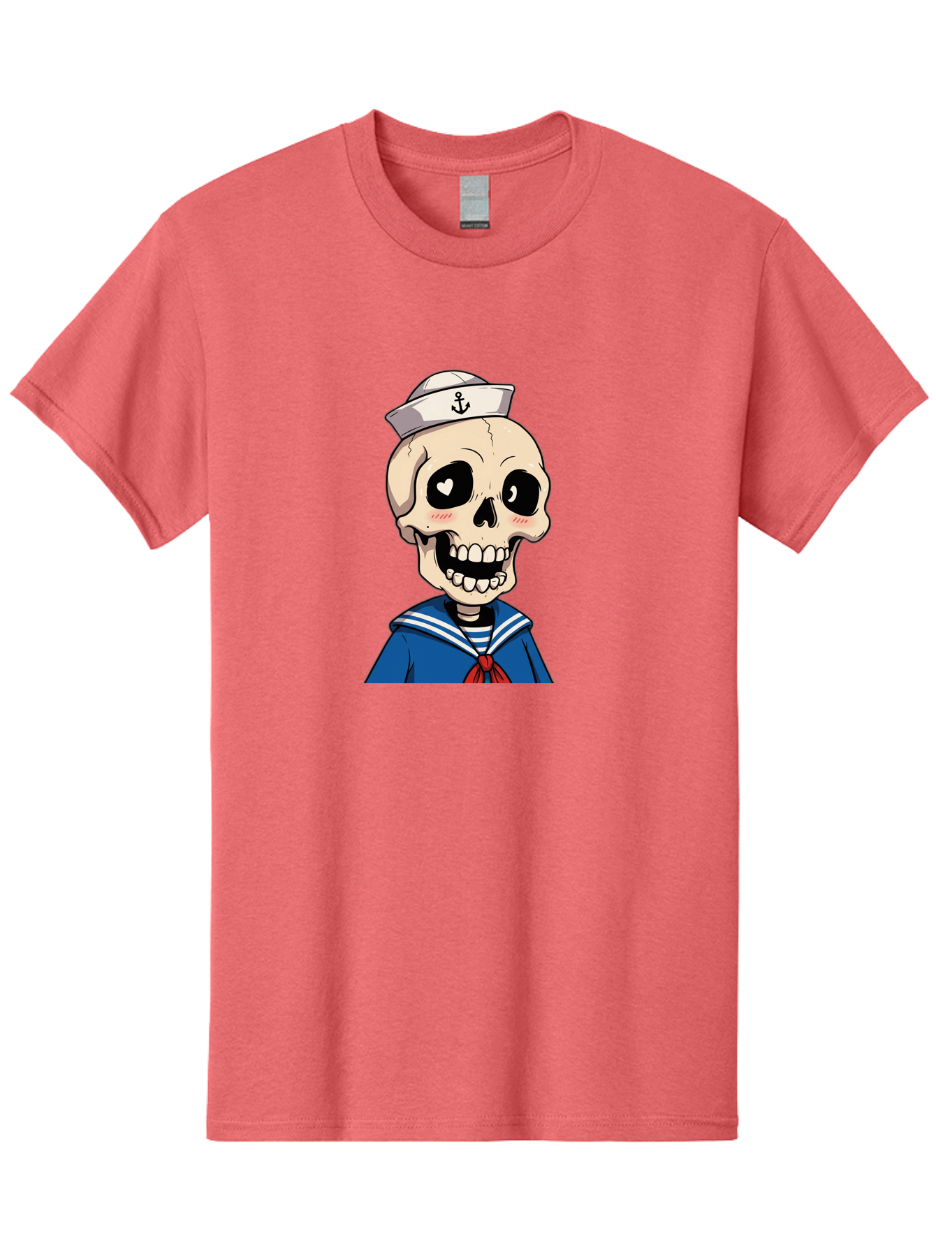 Sailor-Skull Men'S Graphic Tee, 100% Cotton, Comfortable Casual Summer Wear, Machine Washable, Cartoon Skull, Sailor Costume, Nautical Theme, Heart-Shaped Eye, Charming Smile, Kawaii Style, Quirky Character, Skeletal Figure, Anchor Hat, Bae264 11