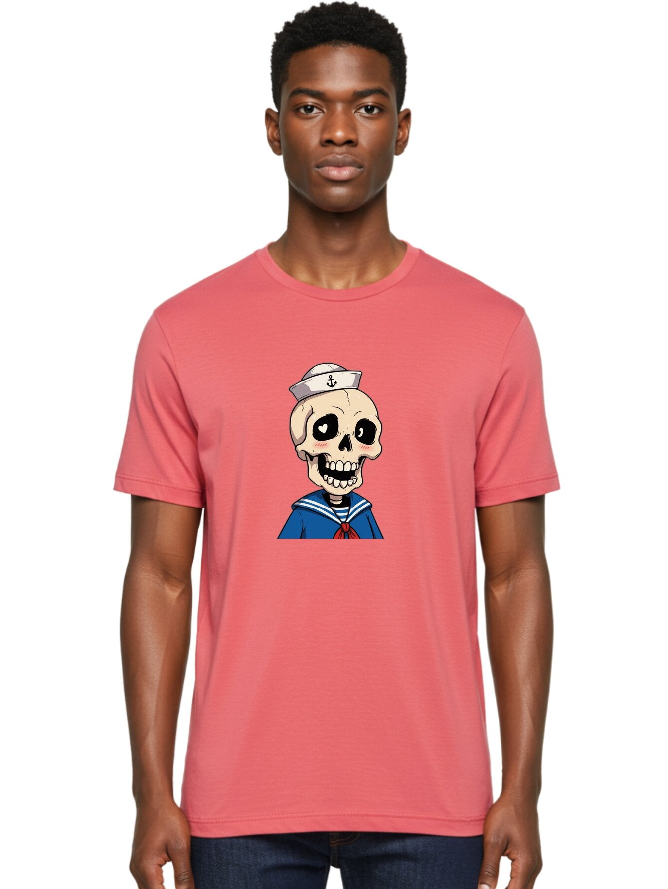 Sailor-Skull Men'S Graphic Tee, 100% Cotton, Comfortable Casual Summer Wear, Machine Washable, Cartoon Skull, Sailor Costume, Nautical Theme, Heart-Shaped Eye, Charming Smile, Kawaii Style, Quirky Character, Skeletal Figure, Anchor Hat, Bae264 19