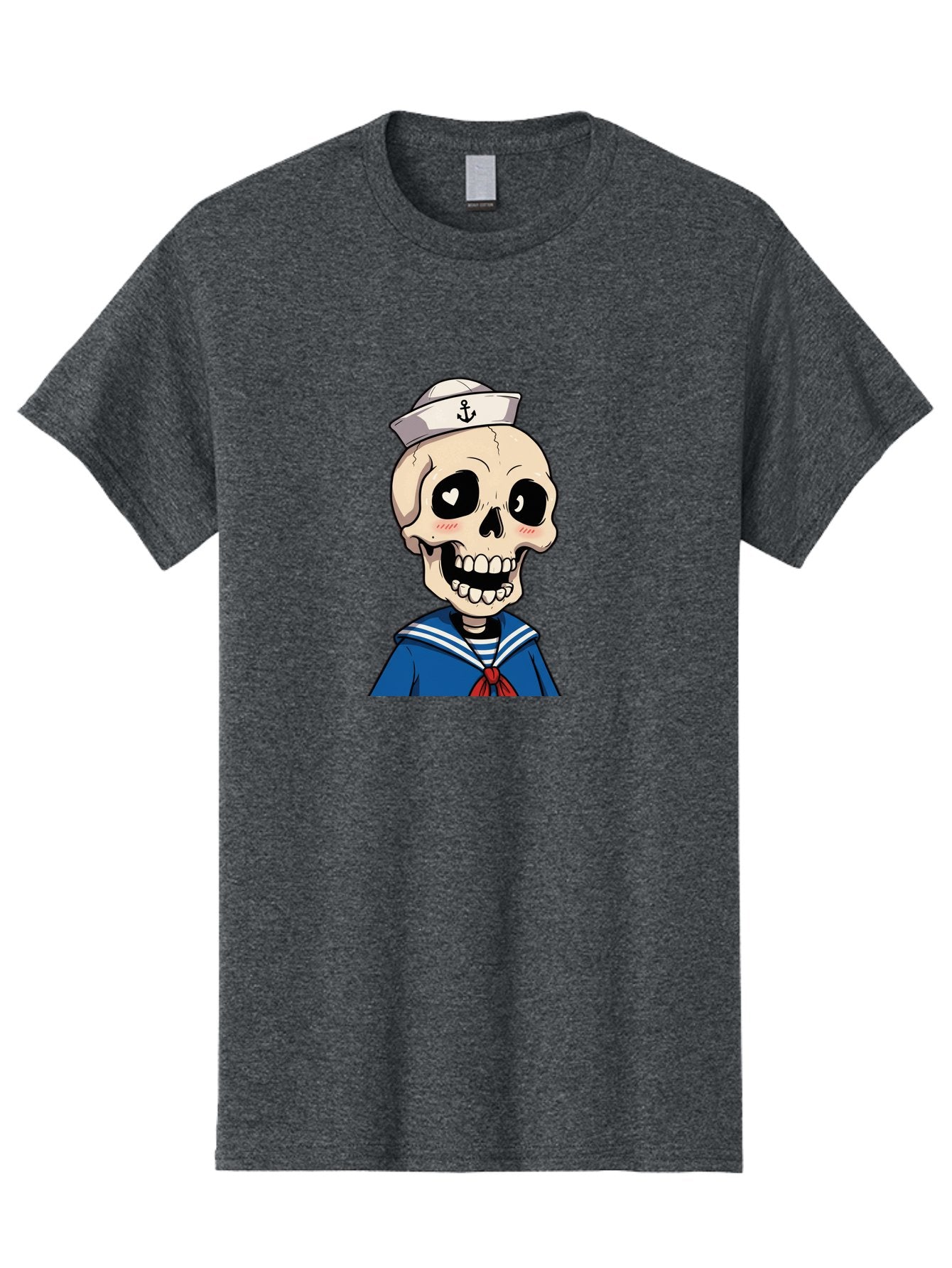 Sailor-Skull Men'S Graphic Tee, 100% Cotton, Comfortable Casual Summer Wear, Machine Washable, Cartoon Skull, Sailor Costume, Nautical Theme, Heart-Shaped Eye, Charming Smile, Kawaii Style, Quirky Character, Skeletal Figure, Anchor Hat, Bae264 3