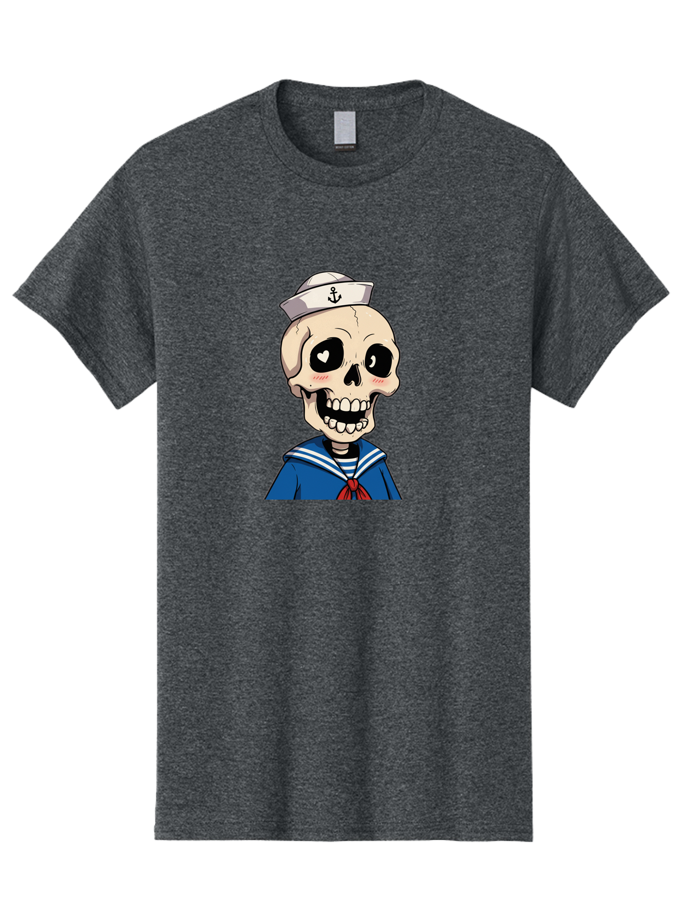 Sailor-Skull Men'S Graphic Tee, 100% Cotton, Comfortable Casual Summer Wear, Machine Washable, Cartoon Skull, Sailor Costume, Nautical Theme, Heart-Shaped Eye, Charming Smile, Kawaii Style, Quirky Character, Skeletal Figure, Anchor Hat, Bae264 9
