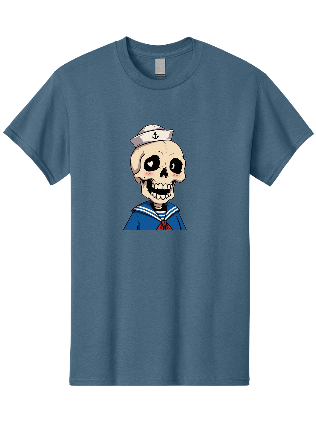 Sailor-Skull Men'S Graphic Tee, 100% Cotton, Comfortable Casual Summer Wear, Machine Washable, Cartoon Skull, Sailor Costume, Nautical Theme, Heart-Shaped Eye, Charming Smile, Kawaii Style, Quirky Character, Skeletal Figure, Anchor Hat, Bae264 10
