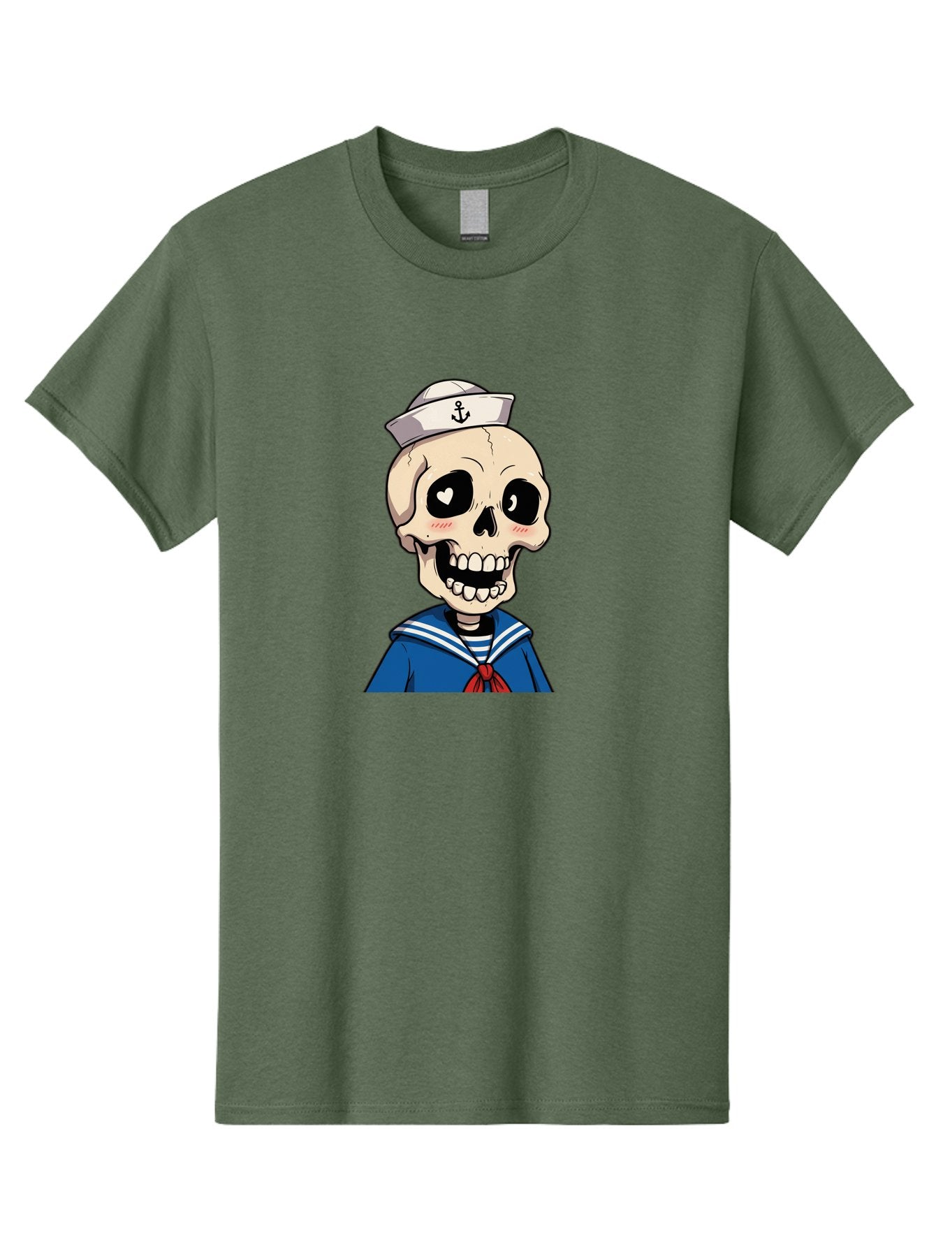 Sailor-Skull Men'S Graphic Tee, 100% Cotton, Comfortable Casual Summer Wear, Machine Washable, Cartoon Skull, Sailor Costume, Nautical Theme, Heart-Shaped Eye, Charming Smile, Kawaii Style, Quirky Character, Skeletal Figure, Anchor Hat, Bae264 8