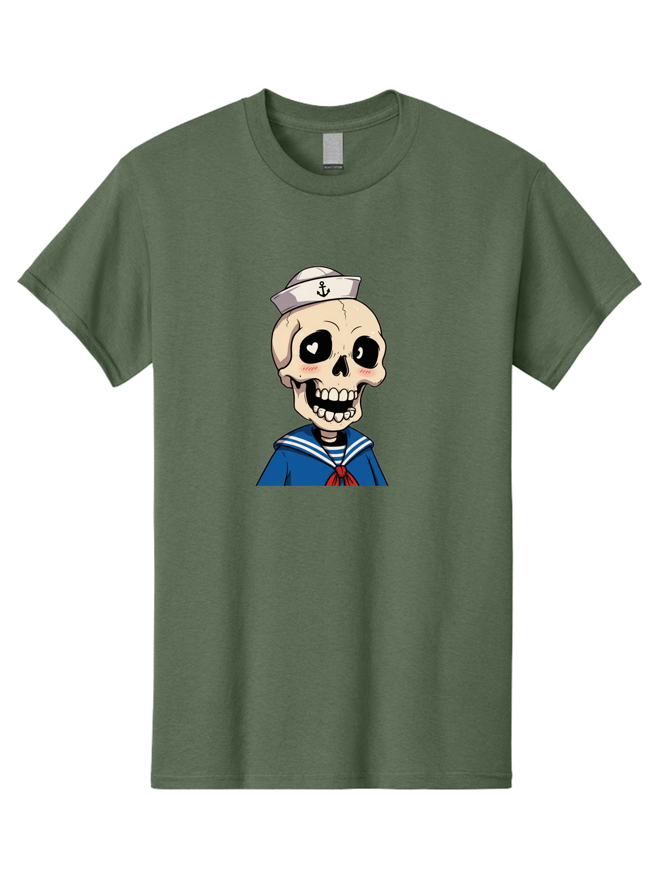 Sailor-Skull Men'S Graphic Tee, 100% Cotton, Comfortable Casual Summer Wear, Machine Washable, Cartoon Skull, Sailor Costume, Nautical Theme, Heart-Shaped Eye, Charming Smile, Kawaii Style, Quirky Character, Skeletal Figure, Anchor Hat, Bae264 6