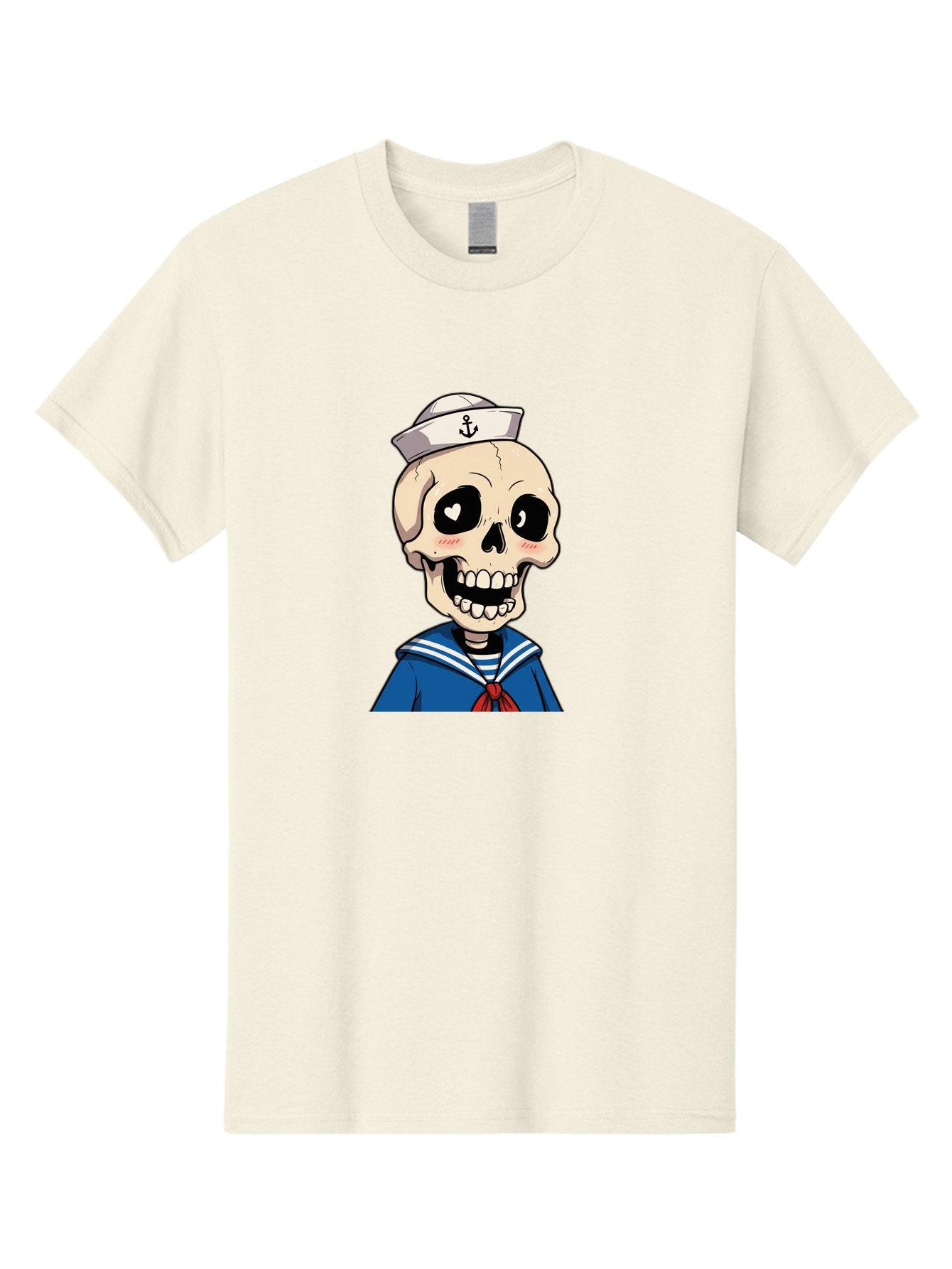 Sailor-Skull Men'S Graphic Tee, 100% Cotton, Comfortable Casual Summer Wear, Machine Washable, Cartoon Skull, Sailor Costume, Nautical Theme, Heart-Shaped Eye, Charming Smile, Kawaii Style, Quirky Character, Skeletal Figure, Anchor Hat, Bae264 7