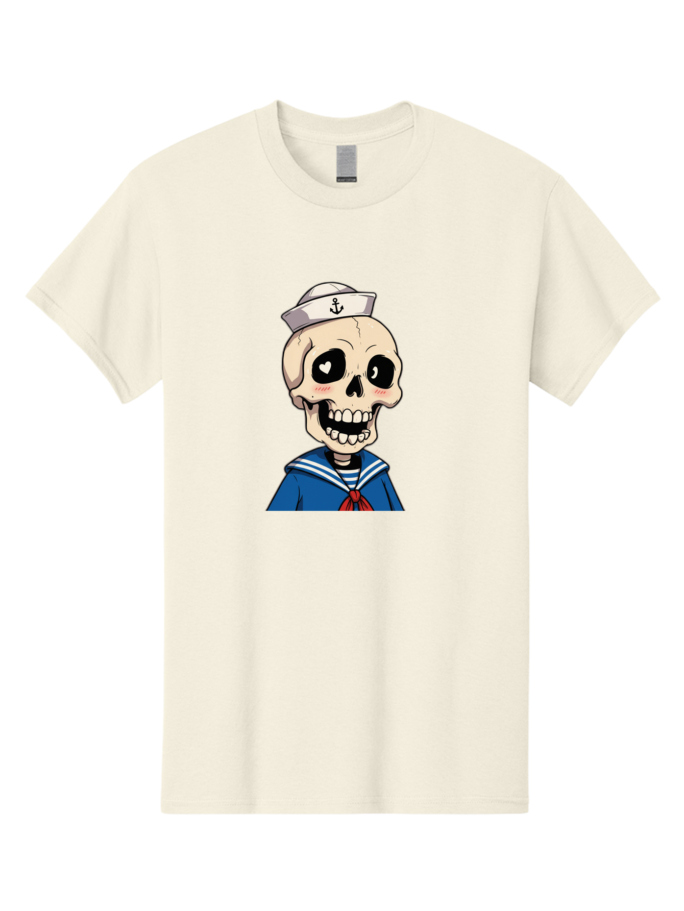 Sailor-Skull Men'S Graphic Tee, 100% Cotton, Comfortable Casual Summer Wear, Machine Washable, Cartoon Skull, Sailor Costume, Nautical Theme, Heart-Shaped Eye, Charming Smile, Kawaii Style, Quirky Character, Skeletal Figure, Anchor Hat, Bae264 13