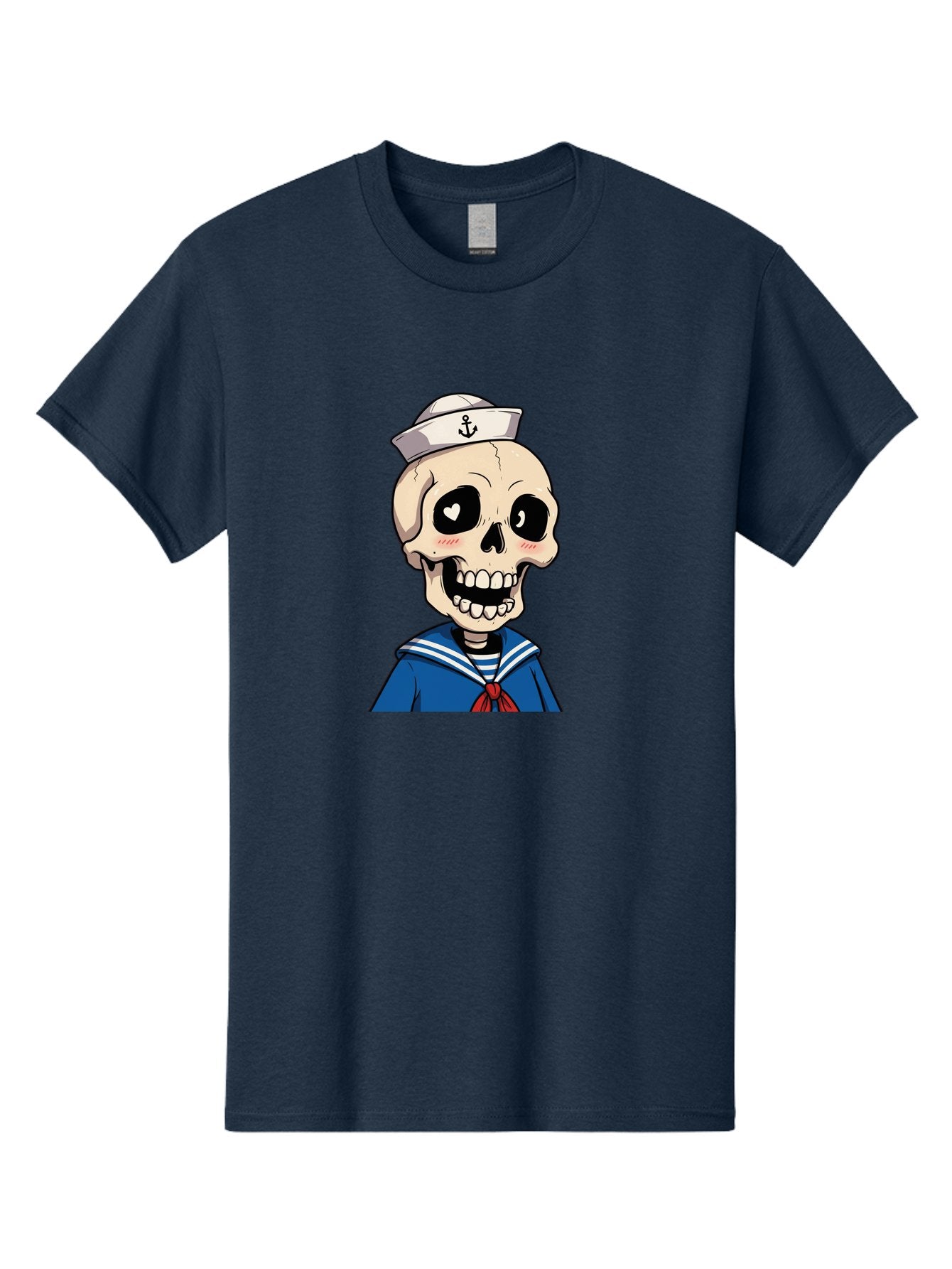 Sailor-Skull Men'S Graphic Tee, 100% Cotton, Comfortable Casual Summer Wear, Machine Washable, Cartoon Skull, Sailor Costume, Nautical Theme, Heart-Shaped Eye, Charming Smile, Kawaii Style, Quirky Character, Skeletal Figure, Anchor Hat, Bae264 10