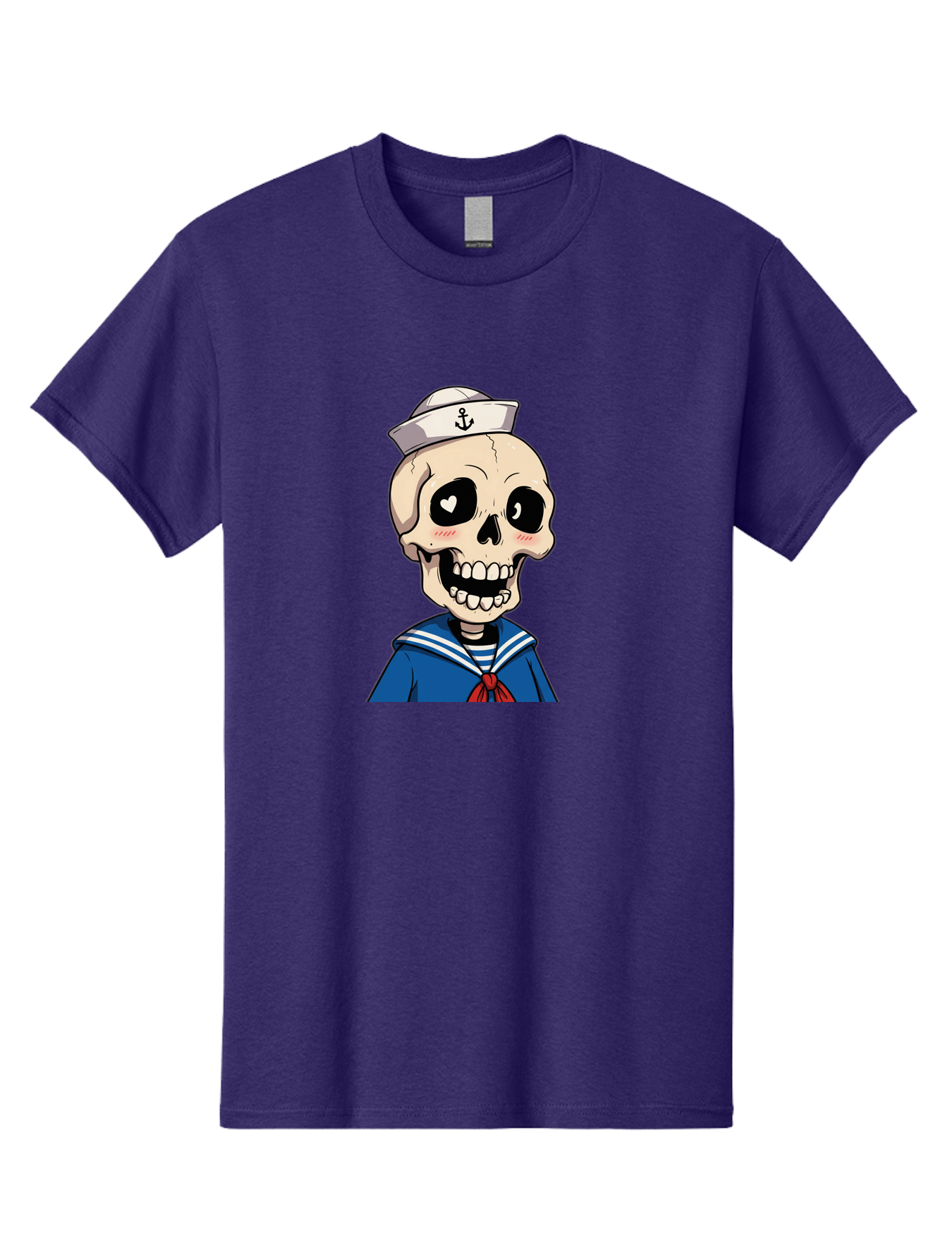 Sailor-Skull Men'S Graphic Tee, 100% Cotton, Comfortable Casual Summer Wear, Machine Washable, Cartoon Skull, Sailor Costume, Nautical Theme, Heart-Shaped Eye, Charming Smile, Kawaii Style, Quirky Character, Skeletal Figure, Anchor Hat, Bae264 15