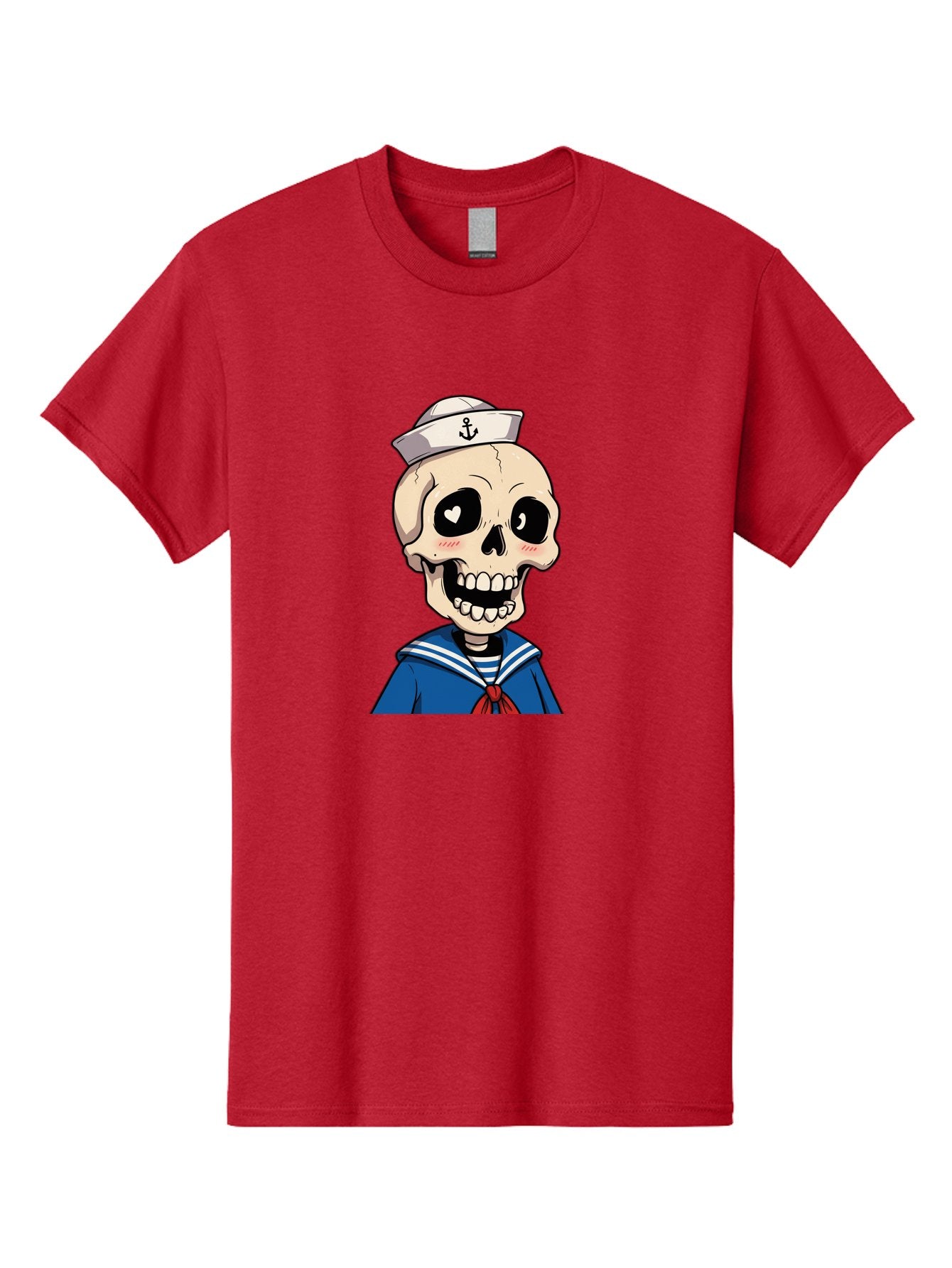 Sailor-Skull Men'S Graphic Tee, 100% Cotton, Comfortable Casual Summer Wear, Machine Washable, Cartoon Skull, Sailor Costume, Nautical Theme, Heart-Shaped Eye, Charming Smile, Kawaii Style, Quirky Character, Skeletal Figure, Anchor Hat, Bae264 9