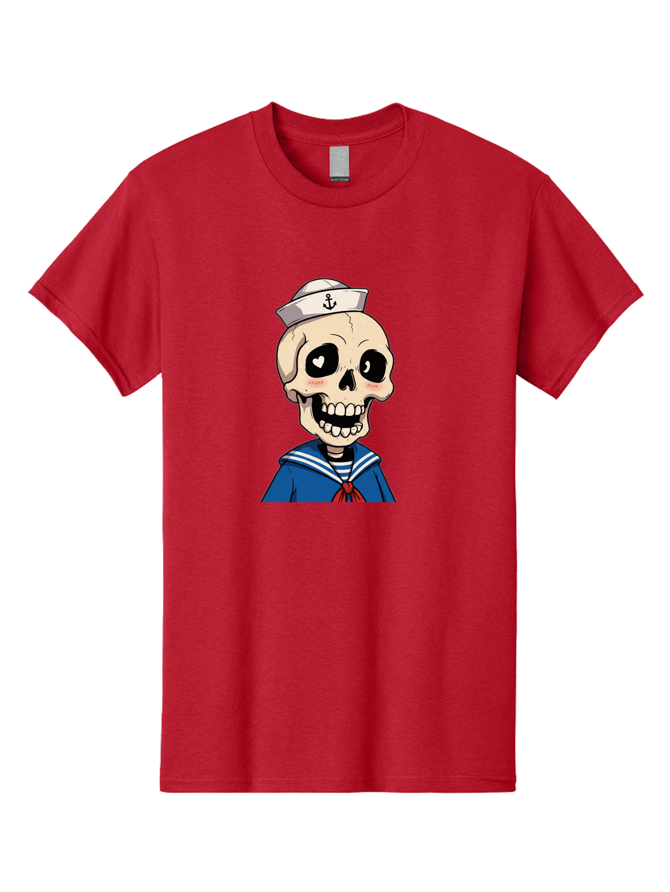 Sailor-Skull Men'S Graphic Tee, 100% Cotton, Comfortable Casual Summer Wear, Machine Washable, Cartoon Skull, Sailor Costume, Nautical Theme, Heart-Shaped Eye, Charming Smile, Kawaii Style, Quirky Character, Skeletal Figure, Anchor Hat, Bae264 5