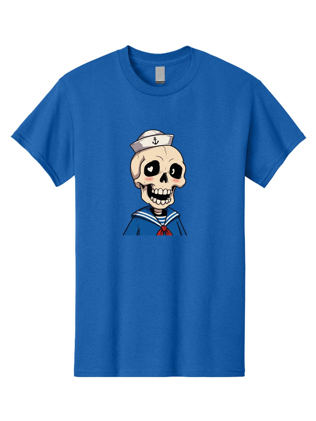 Sailor-Skull Men'S Graphic Tee, 100% Cotton, Comfortable Casual Summer Wear, Machine Washable, Cartoon Skull, Sailor Costume, Nautical Theme, Heart-Shaped Eye, Charming Smile, Kawaii Style, Quirky Character, Skeletal Figure, Anchor Hat, Bae264 12
