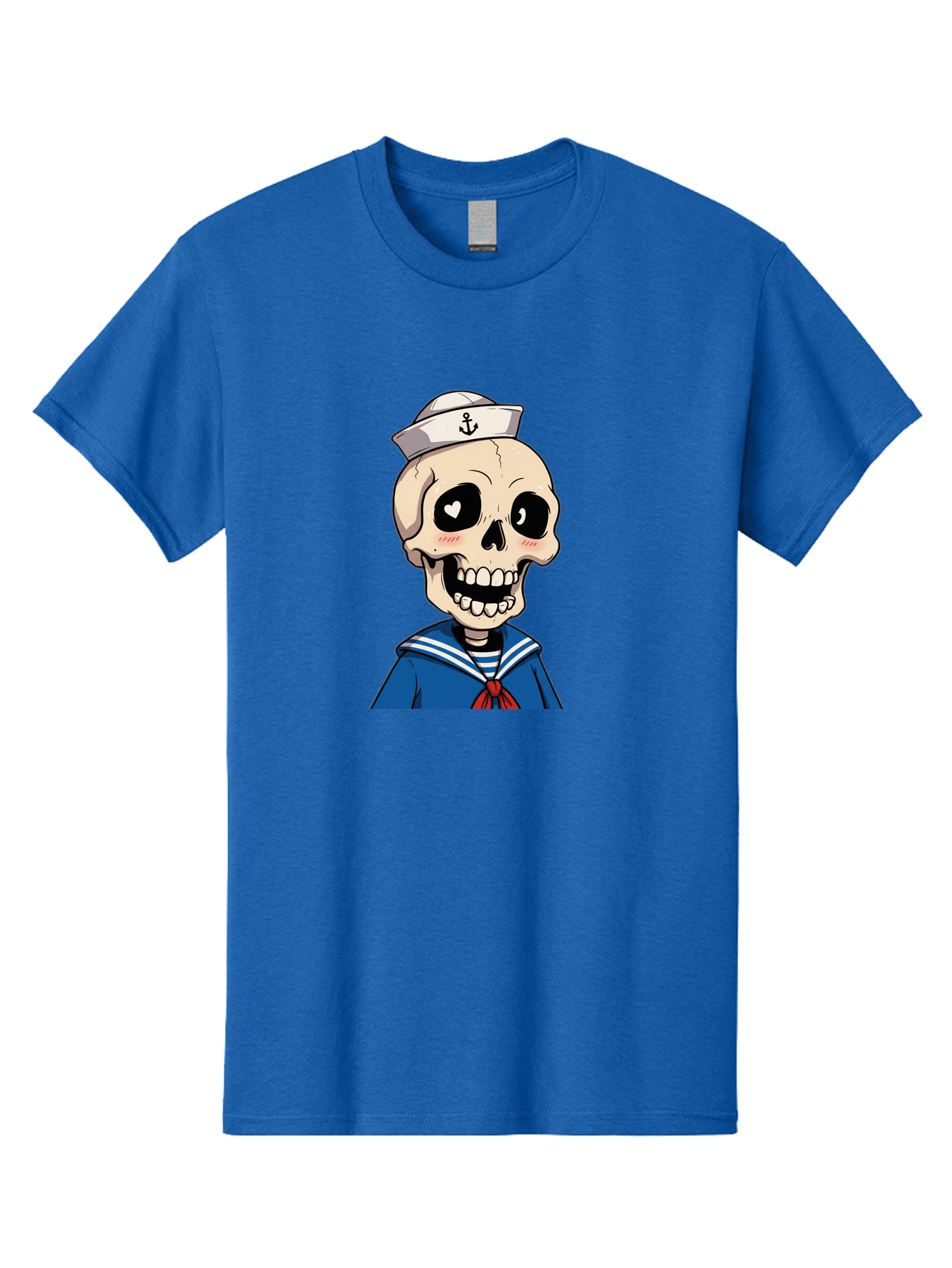 Sailor-Skull Men'S Graphic Tee, 100% Cotton, Comfortable Casual Summer Wear, Machine Washable, Cartoon Skull, Sailor Costume, Nautical Theme, Heart-Shaped Eye, Charming Smile, Kawaii Style, Quirky Character, Skeletal Figure, Anchor Hat, Bae264 3