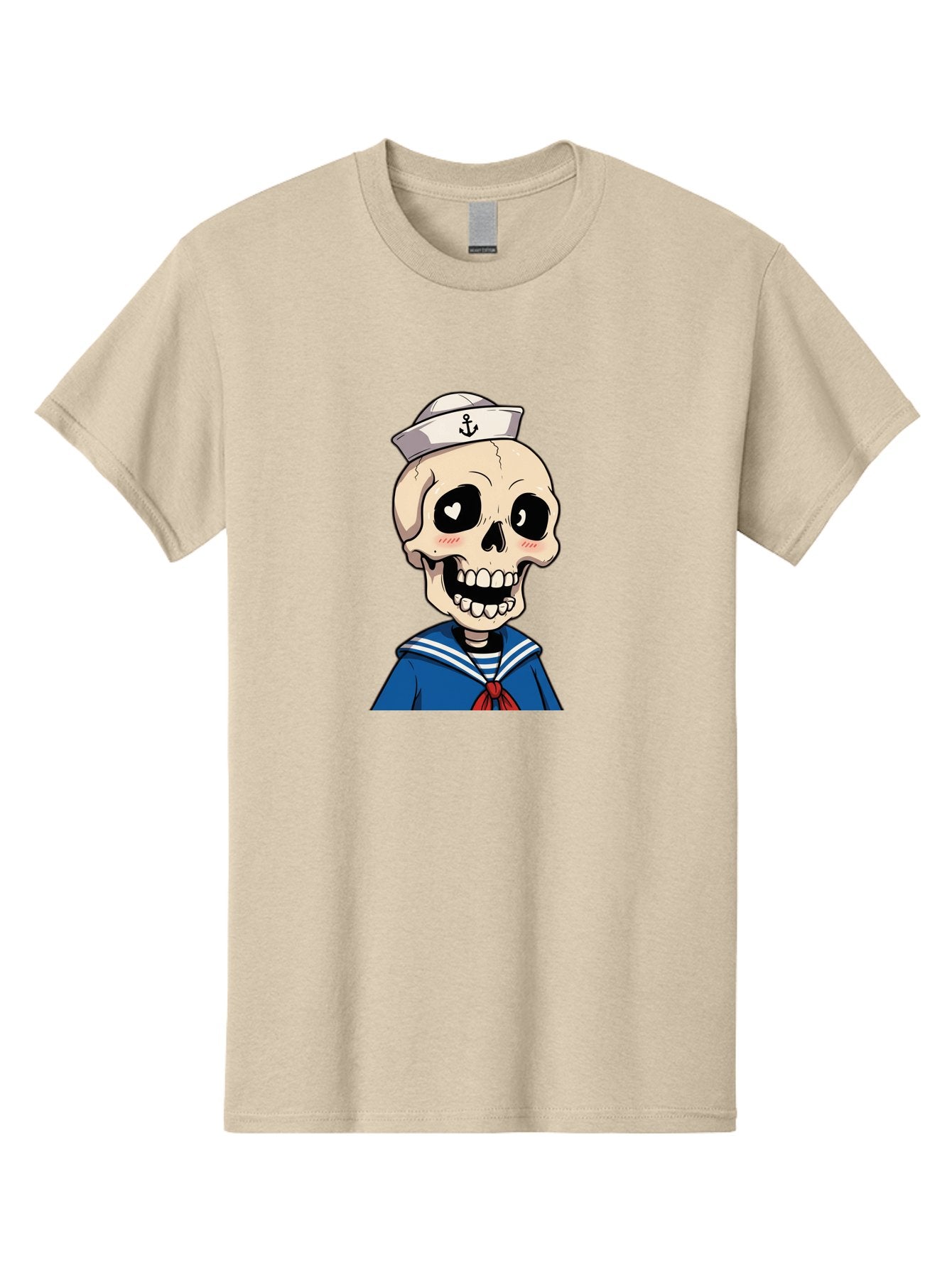 Sailor-Skull Men'S Graphic Tee, 100% Cotton, Comfortable Casual Summer Wear, Machine Washable, Cartoon Skull, Sailor Costume, Nautical Theme, Heart-Shaped Eye, Charming Smile, Kawaii Style, Quirky Character, Skeletal Figure, Anchor Hat, Bae264 15