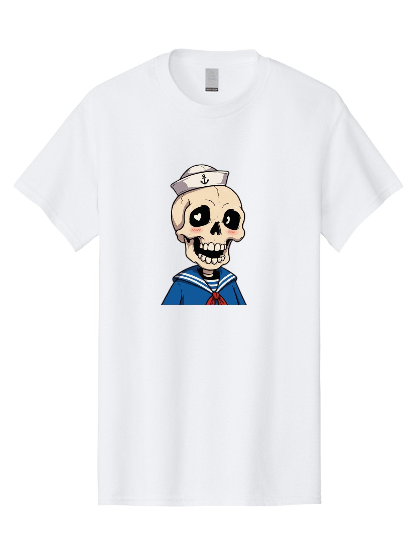 Sailor-Skull Men'S Graphic Tee, 100% Cotton, Comfortable Casual Summer Wear, Machine Washable, Cartoon Skull, Sailor Costume, Nautical Theme, Heart-Shaped Eye, Charming Smile, Kawaii Style, Quirky Character, Skeletal Figure, Anchor Hat, Bae264 4