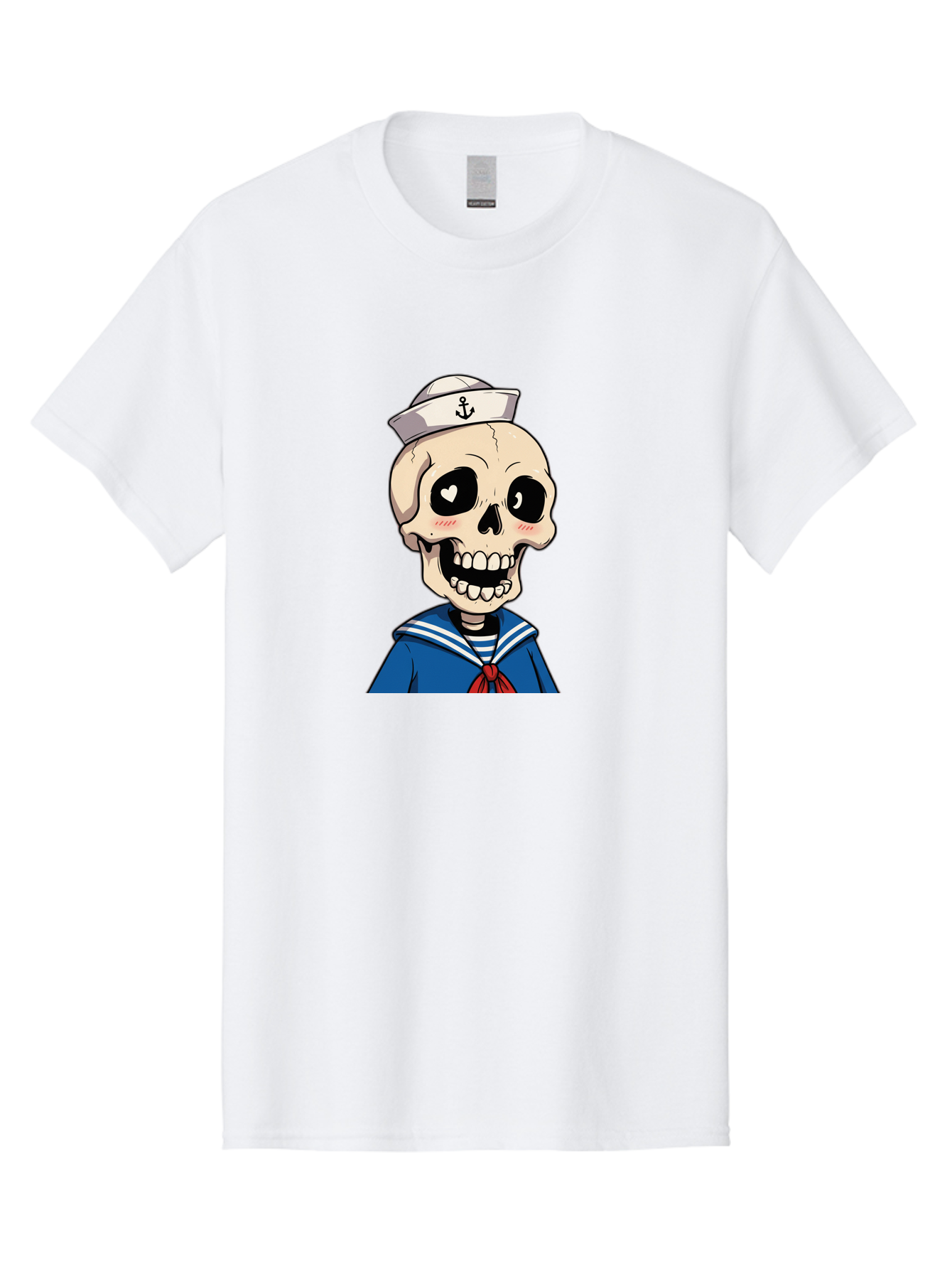 Sailor-Skull Men'S Graphic Tee, 100% Cotton, Comfortable Casual Summer Wear, Machine Washable, Cartoon Skull, Sailor Costume, Nautical Theme, Heart-Shaped Eye, Charming Smile, Kawaii Style, Quirky Character, Skeletal Figure, Anchor Hat, Bae264 12