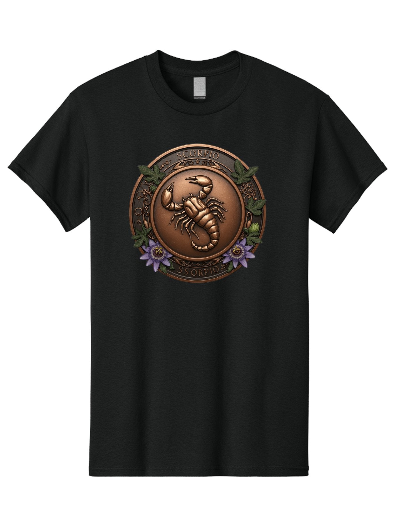 Scorpio-1 Men'S Graphic Tee, 100% Cotton, Comfortable Casual Summer Wear, Machine Washable, Scorpion Symbol, Zodiac Sign, Astrological Emblem, Bronze Medal, Scorpio, Mysterious, Astrology, Mystic, Flower, Leaves, Scorpion Motif Bae267 8
