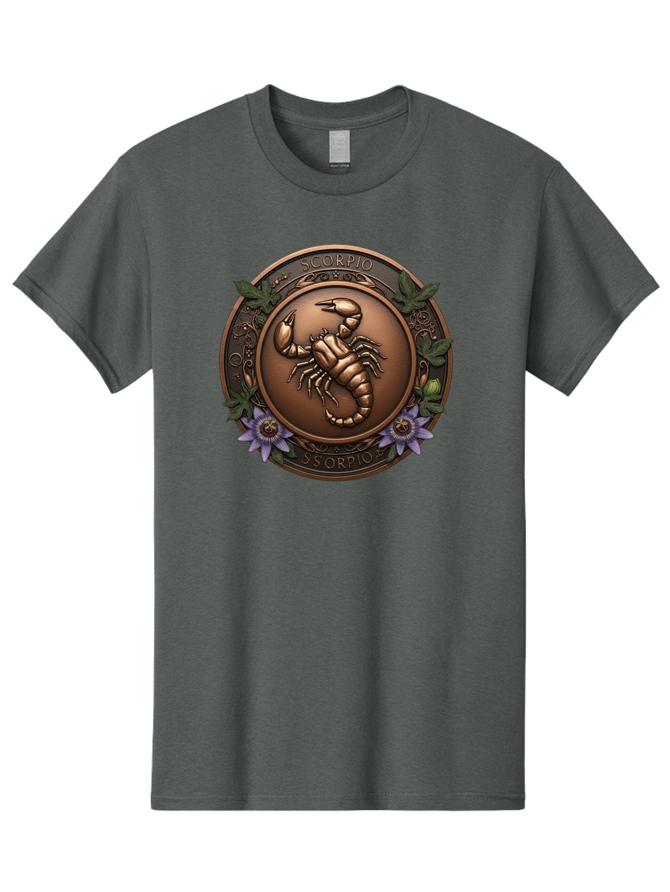 Scorpio-1 Men'S Graphic Tee, 100% Cotton, Comfortable Casual Summer Wear, Machine Washable, Scorpion Symbol, Zodiac Sign, Astrological Emblem, Bronze Medal, Scorpio, Mysterious, Astrology, Mystic, Flower, Leaves, Scorpion Motif Bae267 4