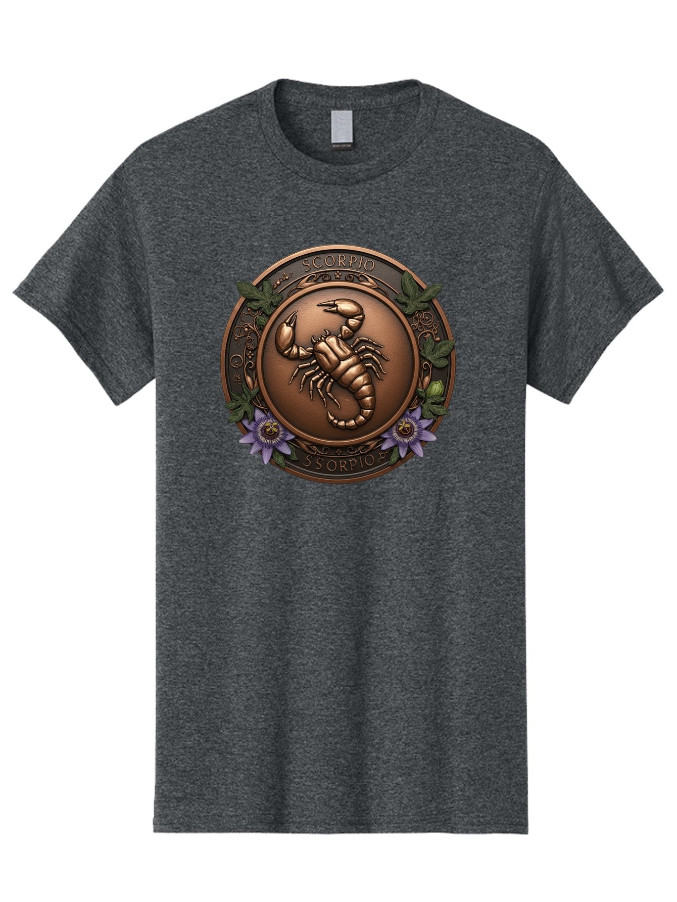 Scorpio-1 Men'S Graphic Tee, 100% Cotton, Comfortable Casual Summer Wear, Machine Washable, Scorpion Symbol, Zodiac Sign, Astrological Emblem, Bronze Medal, Scorpio, Mysterious, Astrology, Mystic, Flower, Leaves, Scorpion Motif Bae267 7