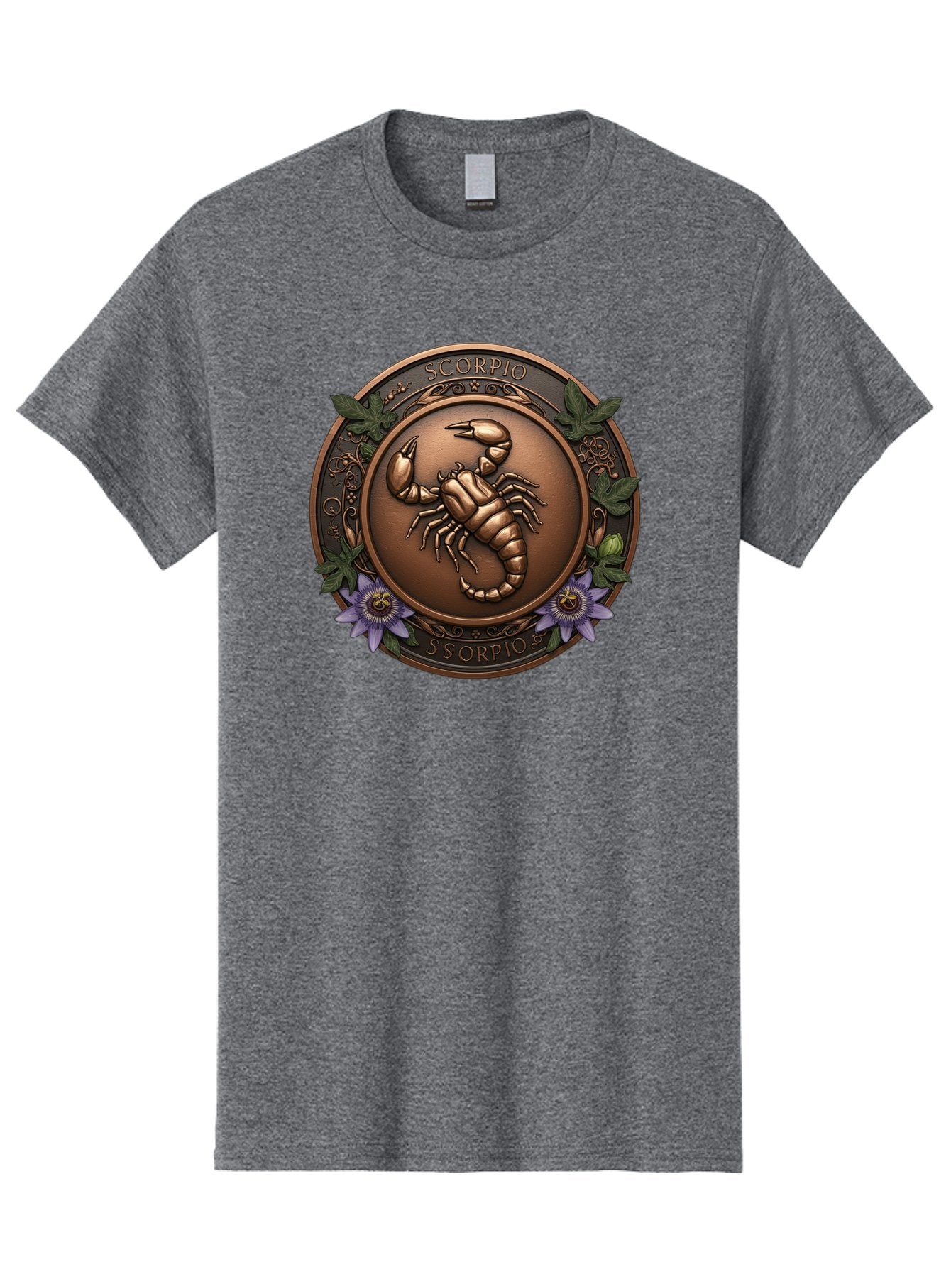 Scorpio-1 Men'S Graphic Tee, 100% Cotton, Comfortable Casual Summer Wear, Machine Washable, Scorpion Symbol, Zodiac Sign, Astrological Emblem, Bronze Medal, Scorpio, Mysterious, Astrology, Mystic, Flower, Leaves, Scorpion Motif Bae267 13