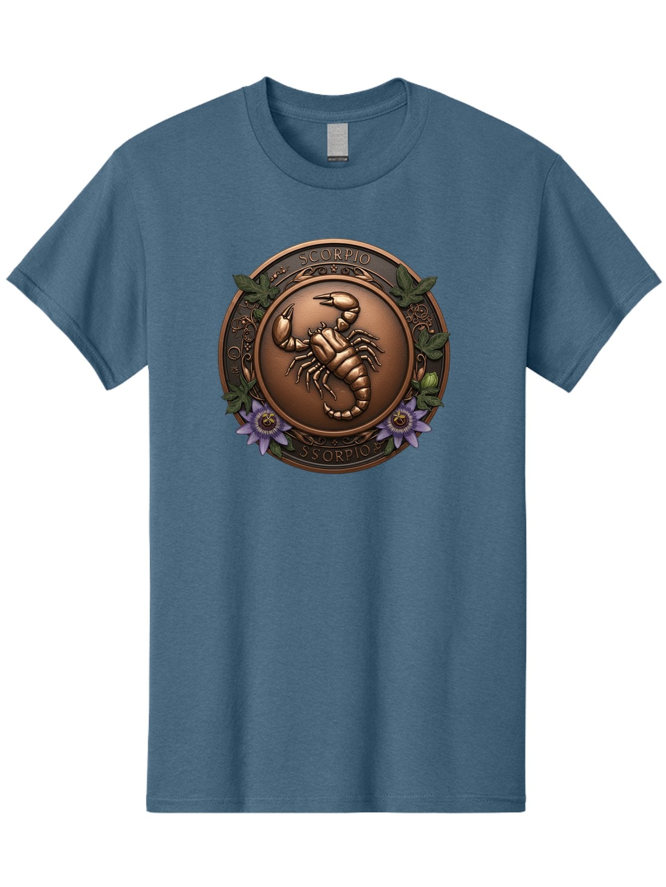 Scorpio-1 Men'S Graphic Tee, 100% Cotton, Comfortable Casual Summer Wear, Machine Washable, Scorpion Symbol, Zodiac Sign, Astrological Emblem, Bronze Medal, Scorpio, Mysterious, Astrology, Mystic, Flower, Leaves, Scorpion Motif Bae267 14