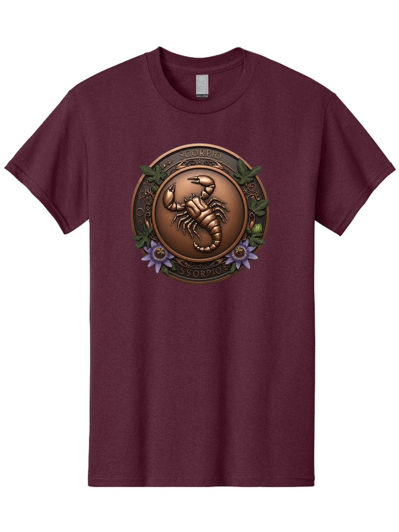 Scorpio-1 Men'S Graphic Tee, 100% Cotton, Comfortable Casual Summer Wear, Machine Washable, Scorpion Symbol, Zodiac Sign, Astrological Emblem, Bronze Medal, Scorpio, Mysterious, Astrology, Mystic, Flower, Leaves, Scorpion Motif Bae267 5