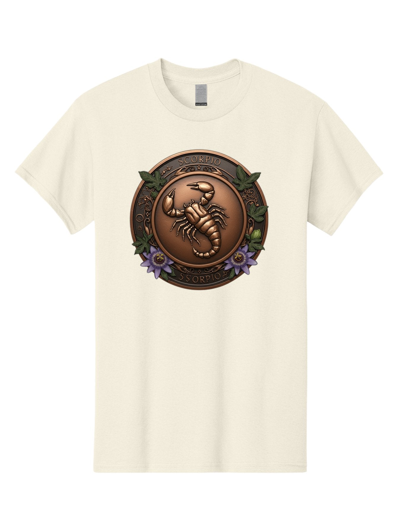 Scorpio-1 Men'S Graphic Tee, 100% Cotton, Comfortable Casual Summer Wear, Machine Washable, Scorpion Symbol, Zodiac Sign, Astrological Emblem, Bronze Medal, Scorpio, Mysterious, Astrology, Mystic, Flower, Leaves, Scorpion Motif Bae267 12