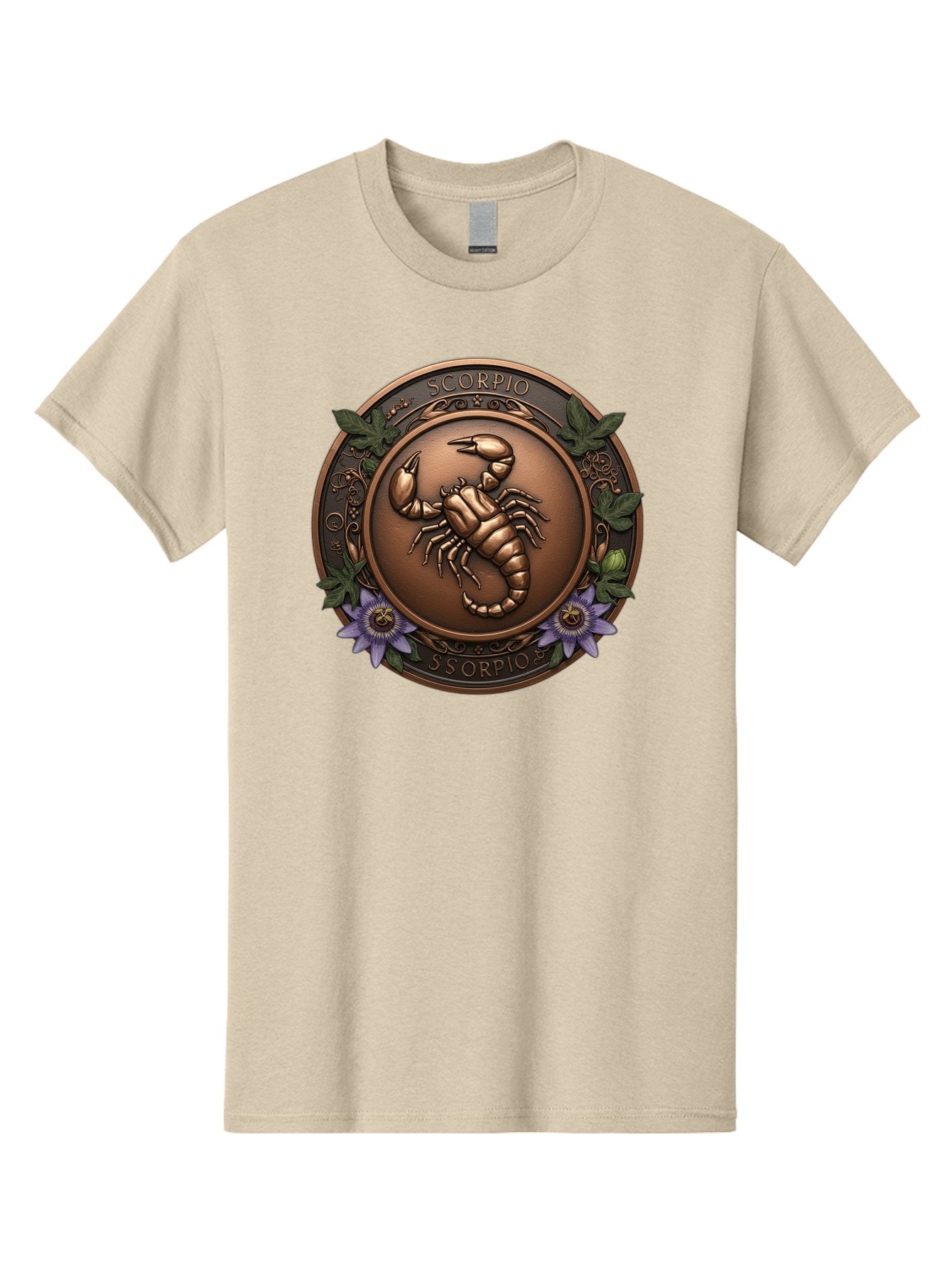 Scorpio-1 Men'S Graphic Tee, 100% Cotton, Comfortable Casual Summer Wear, Machine Washable, Scorpion Symbol, Zodiac Sign, Astrological Emblem, Bronze Medal, Scorpio, Mysterious, Astrology, Mystic, Flower, Leaves, Scorpion Motif Bae267 10