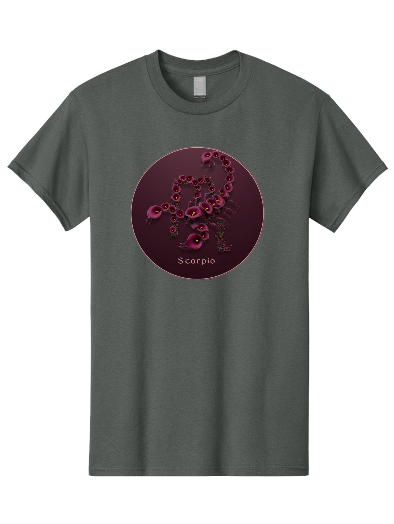 Scorpio Men'S Graphic Tee, 100% Cotton, Comfortable Casual Summer Wear, Machine Washable, Scorpion Symbol, Calla Lily Flowers, Floral Arrangement, Dark Pink Blooms, Astrology Sign, Zodiac Symbol, Scorpio, Mysterious Design, Elegant Flowers Bae268 7