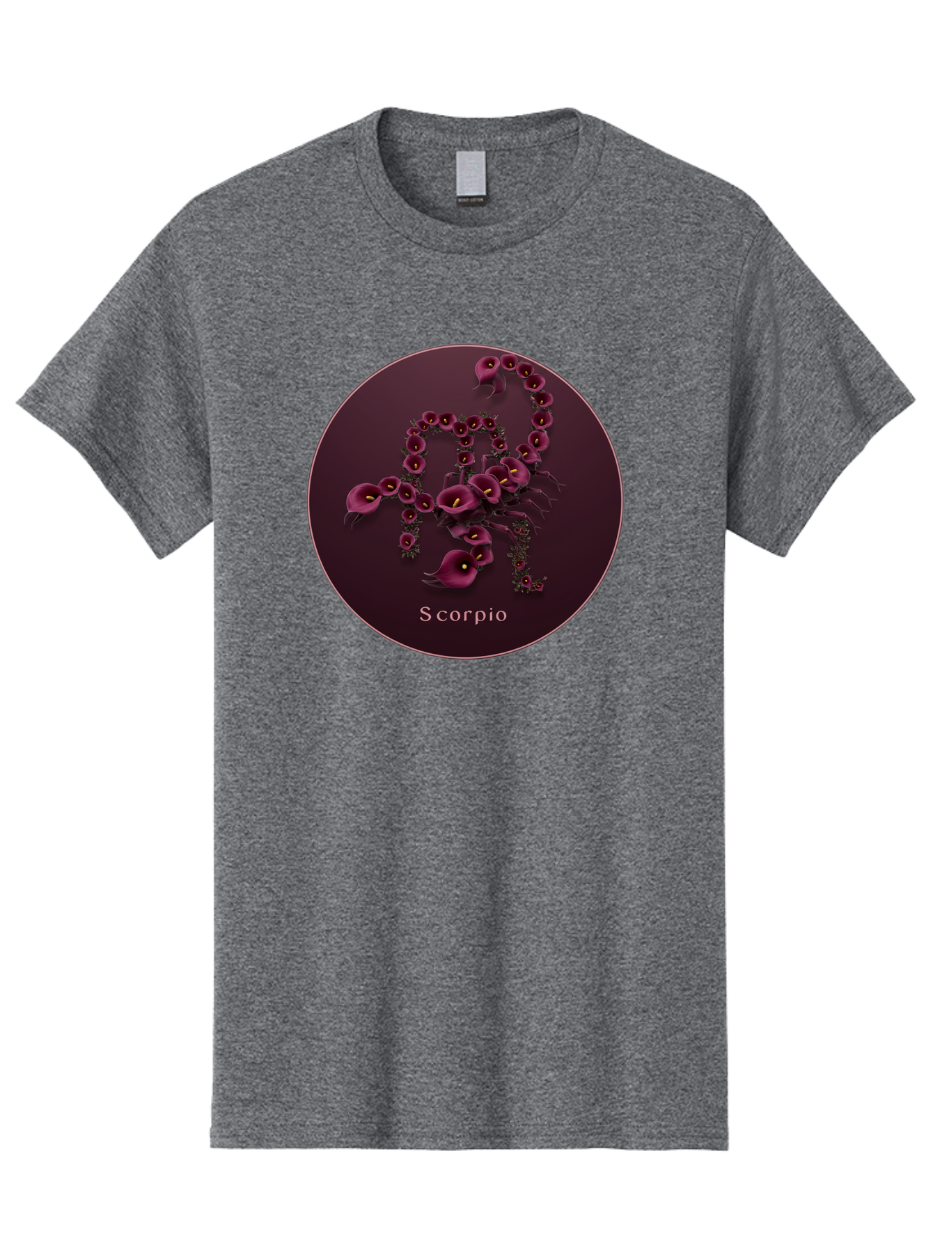 Scorpio Men'S Graphic Tee, 100% Cotton, Comfortable Casual Summer Wear, Machine Washable, Scorpion Symbol, Calla Lily Flowers, Floral Arrangement, Dark Pink Blooms, Astrology Sign, Zodiac Symbol, Scorpio, Mysterious Design, Elegant Flowers Bae268 13
