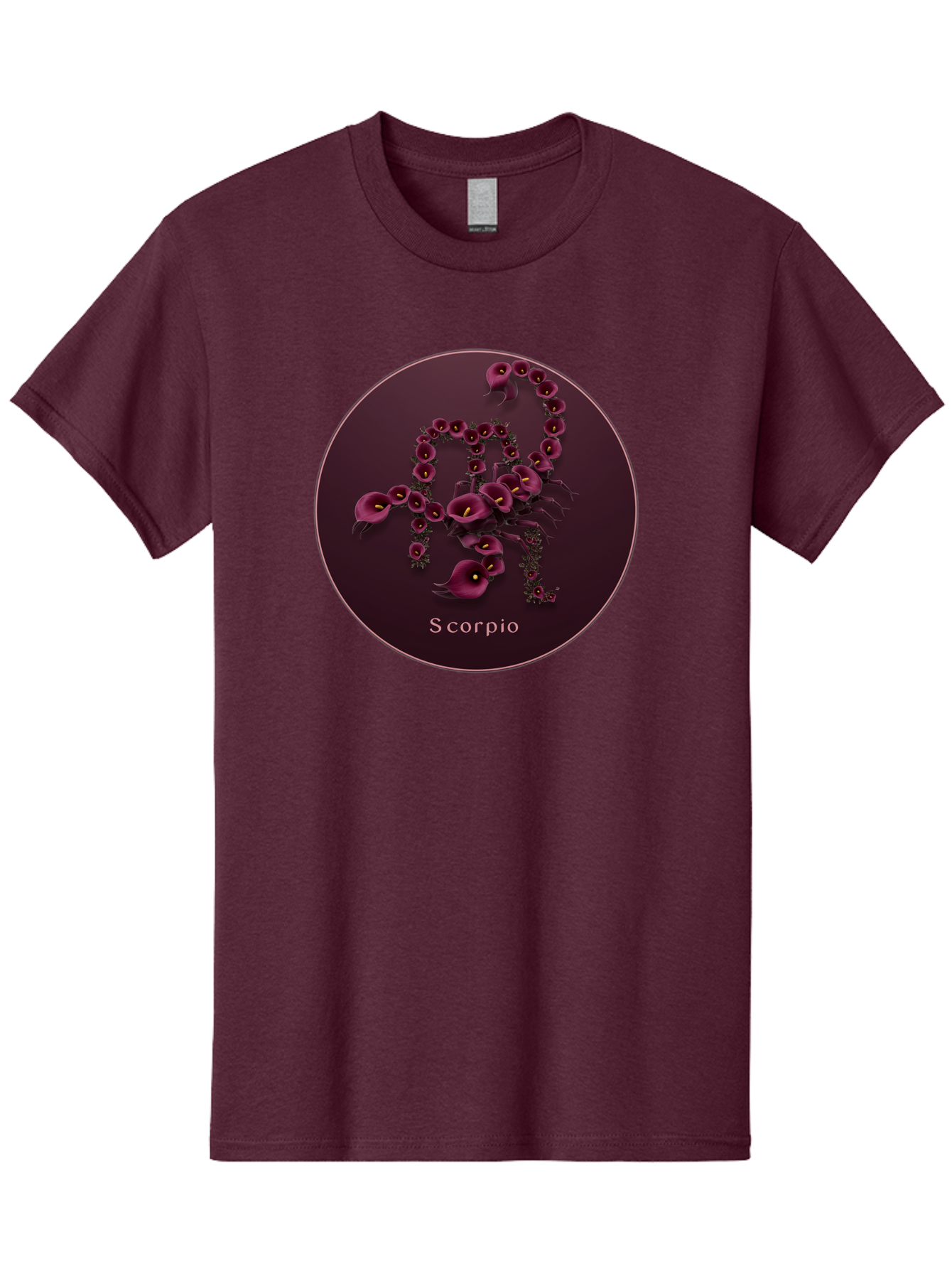 Scorpio Men'S Graphic Tee, 100% Cotton, Comfortable Casual Summer Wear, Machine Washable, Scorpion Symbol, Calla Lily Flowers, Floral Arrangement, Dark Pink Blooms, Astrology Sign, Zodiac Symbol, Scorpio, Mysterious Design, Elegant Flowers Bae268 11