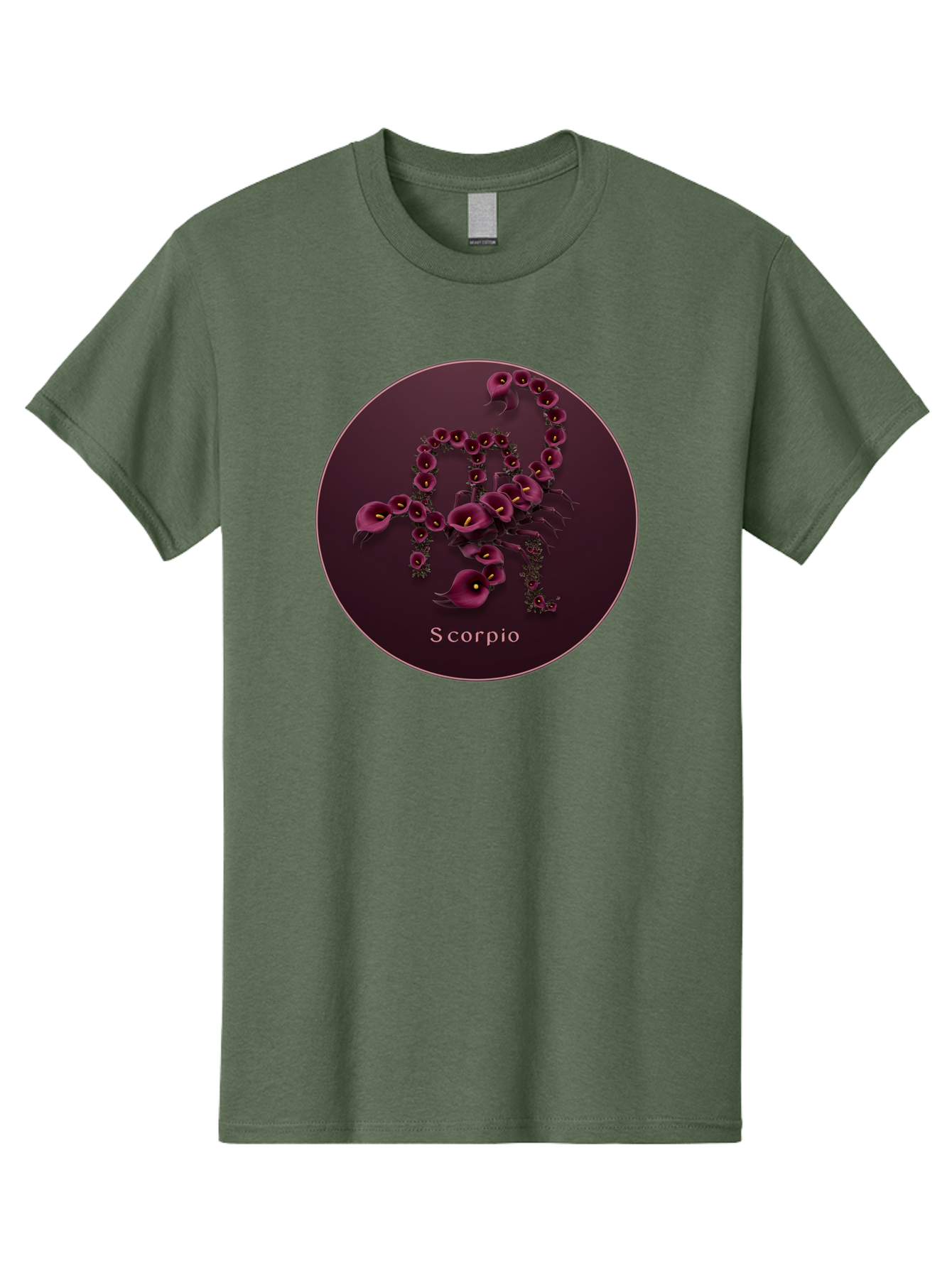 Scorpio Men'S Graphic Tee, 100% Cotton, Comfortable Casual Summer Wear, Machine Washable, Scorpion Symbol, Calla Lily Flowers, Floral Arrangement, Dark Pink Blooms, Astrology Sign, Zodiac Symbol, Scorpio, Mysterious Design, Elegant Flowers Bae268 10
