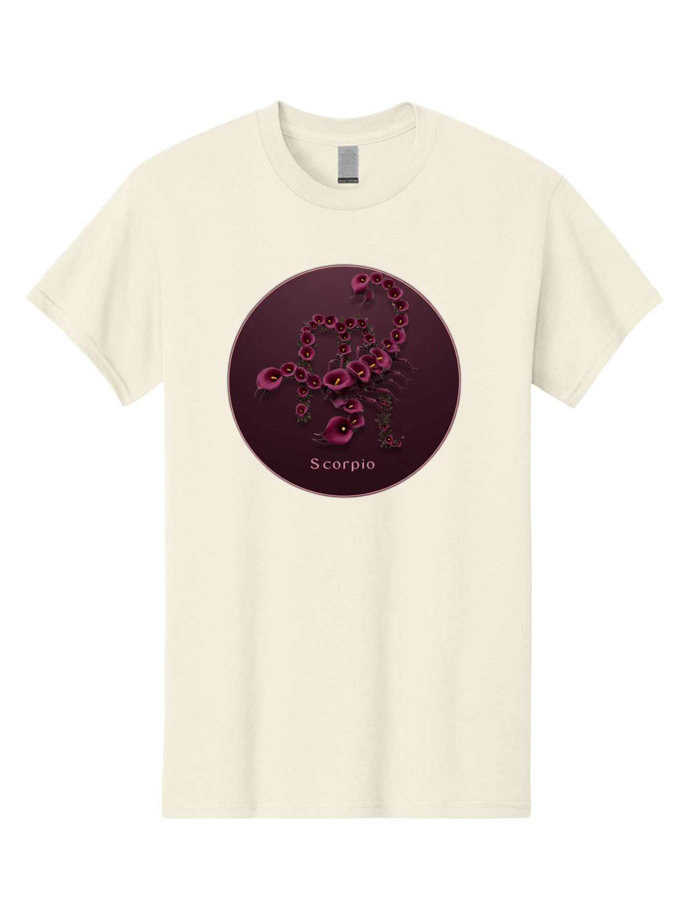 Scorpio Men'S Graphic Tee, 100% Cotton, Comfortable Casual Summer Wear, Machine Washable, Scorpion Symbol, Calla Lily Flowers, Floral Arrangement, Dark Pink Blooms, Astrology Sign, Zodiac Symbol, Scorpio, Mysterious Design, Elegant Flowers Bae268 15
