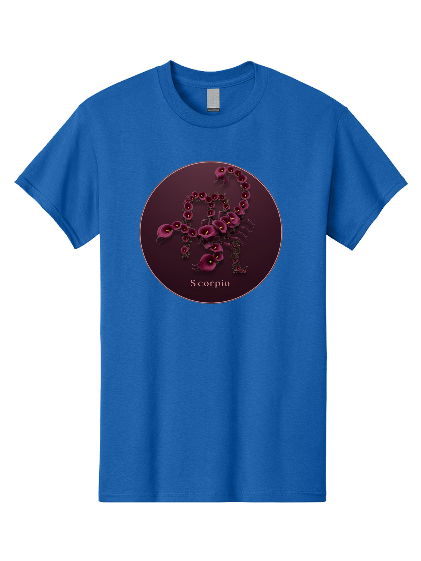 Scorpio Men'S Graphic Tee, 100% Cotton, Comfortable Casual Summer Wear, Machine Washable, Scorpion Symbol, Calla Lily Flowers, Floral Arrangement, Dark Pink Blooms, Astrology Sign, Zodiac Symbol, Scorpio, Mysterious Design, Elegant Flowers Bae268 4