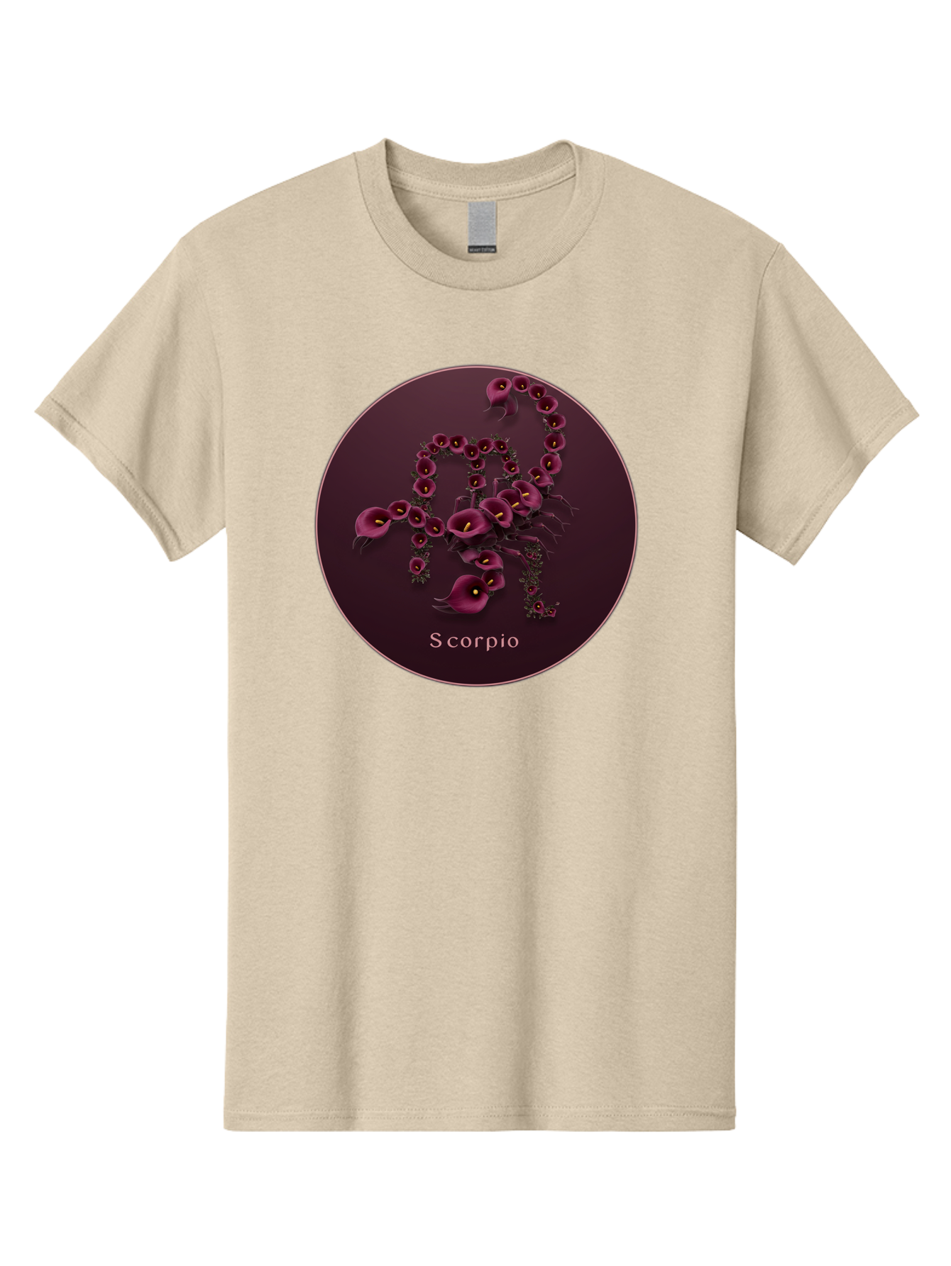 Scorpio Men'S Graphic Tee, 100% Cotton, Comfortable Casual Summer Wear, Machine Washable, Scorpion Symbol, Calla Lily Flowers, Floral Arrangement, Dark Pink Blooms, Astrology Sign, Zodiac Symbol, Scorpio, Mysterious Design, Elegant Flowers Bae268 8