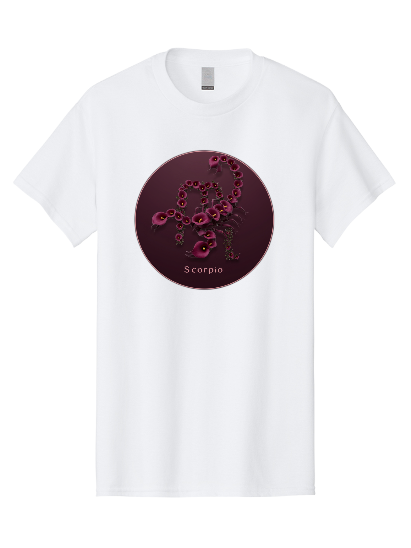 Scorpio Men'S Graphic Tee, 100% Cotton, Comfortable Casual Summer Wear, Machine Washable, Scorpion Symbol, Calla Lily Flowers, Floral Arrangement, Dark Pink Blooms, Astrology Sign, Zodiac Symbol, Scorpio, Mysterious Design, Elegant Flowers Bae268 6