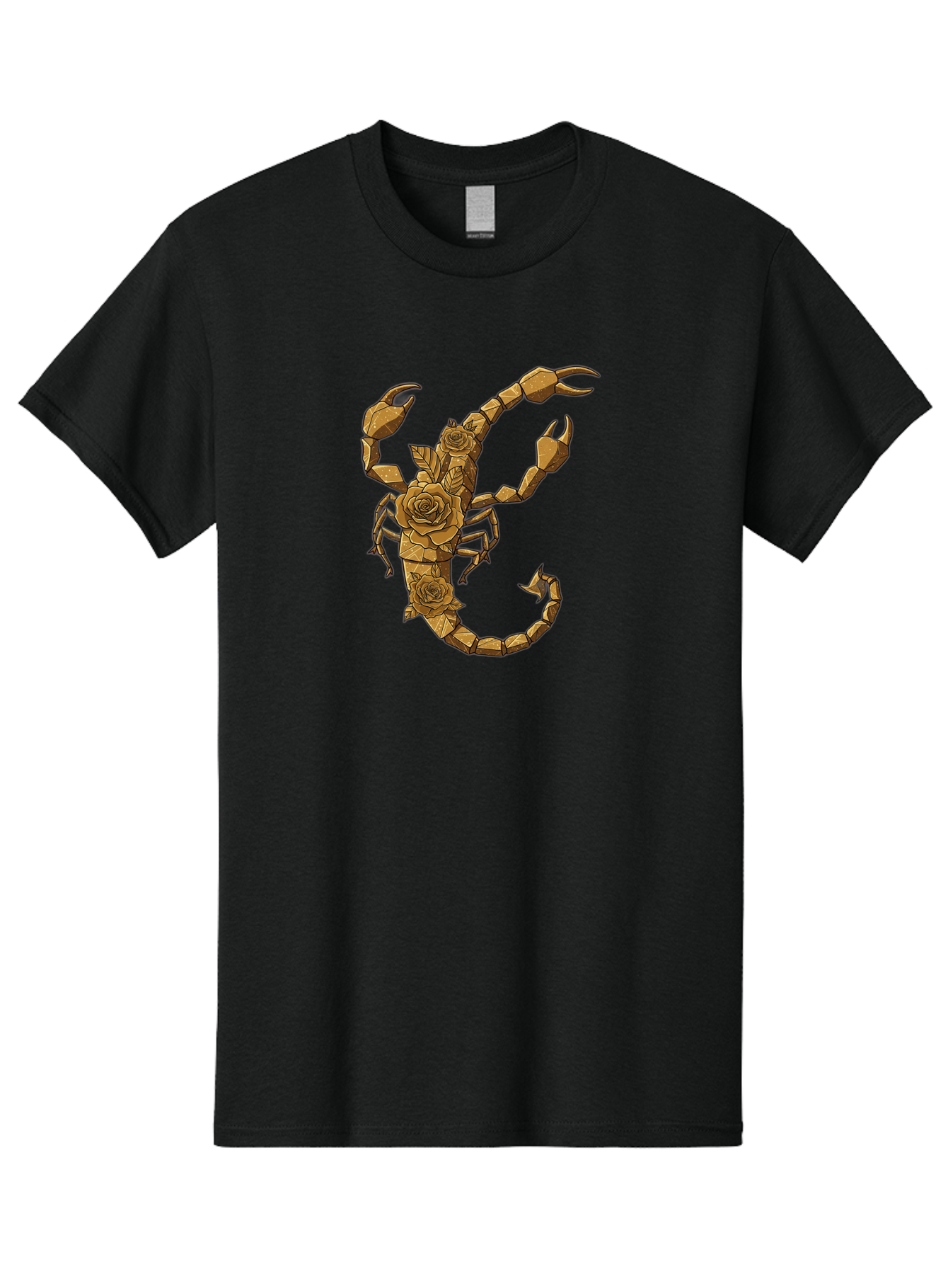 Scorpion-With-Roses Men'S Graphic Tee, 100% Cotton, Comfortable Casual Summer Wear, Machine Washable, Geometric Gold Scorpion, Roses On Body, Gold Roses And Scorpion Fusion, Intricate Design, Low Poly Art, Animal And Flower Art, Bae269 8