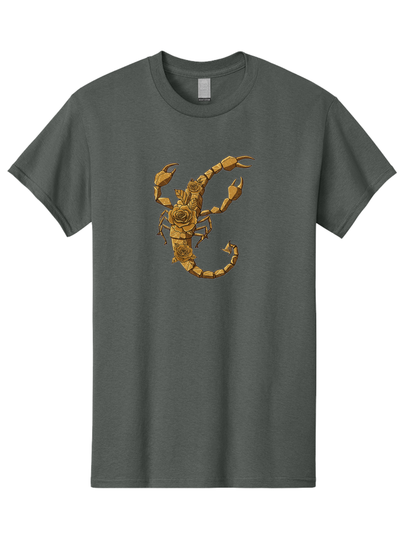 Scorpion-With-Roses Men'S Graphic Tee, 100% Cotton, Comfortable Casual Summer Wear, Machine Washable, Geometric Gold Scorpion, Roses On Body, Gold Roses And Scorpion Fusion, Intricate Design, Low Poly Art, Animal And Flower Art, Bae269 4
