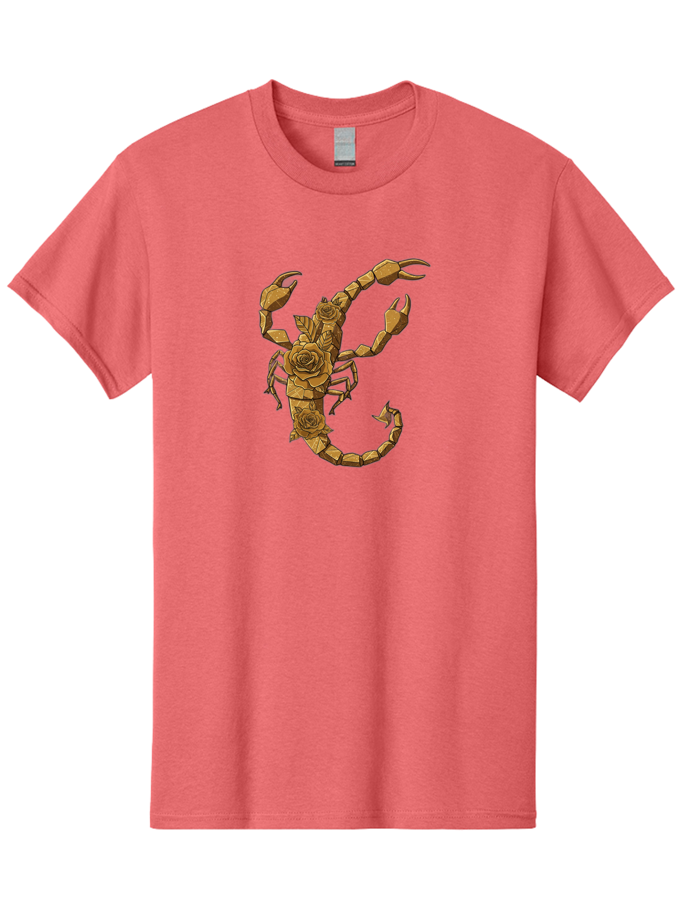 Scorpion-With-Roses Men'S Graphic Tee, 100% Cotton, Comfortable Casual Summer Wear, Machine Washable, Geometric Gold Scorpion, Roses On Body, Gold Roses And Scorpion Fusion, Intricate Design, Low Poly Art, Animal And Flower Art, Bae269 15