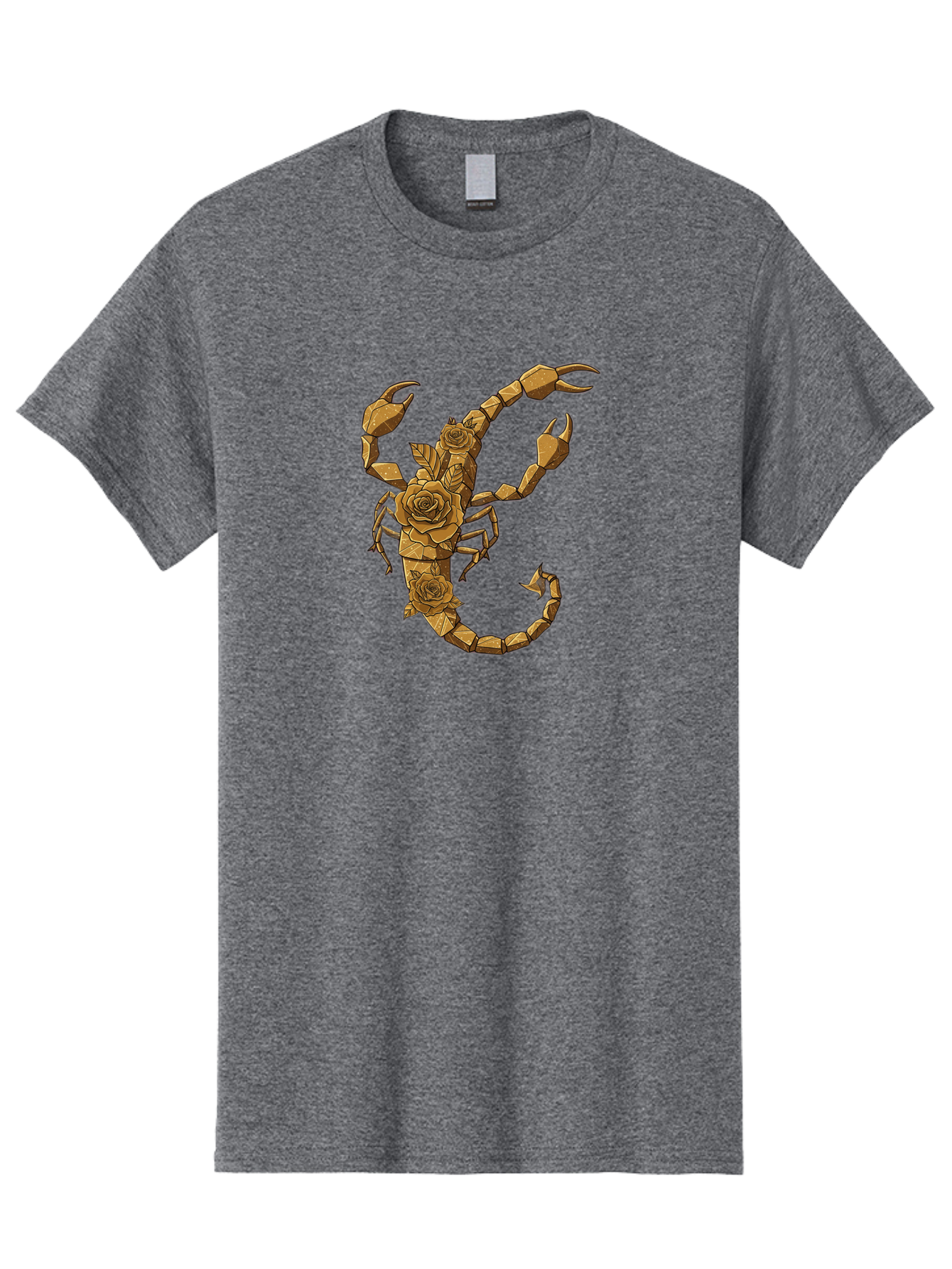Scorpion-With-Roses Men'S Graphic Tee, 100% Cotton, Comfortable Casual Summer Wear, Machine Washable, Geometric Gold Scorpion, Roses On Body, Gold Roses And Scorpion Fusion, Intricate Design, Low Poly Art, Animal And Flower Art, Bae269 14