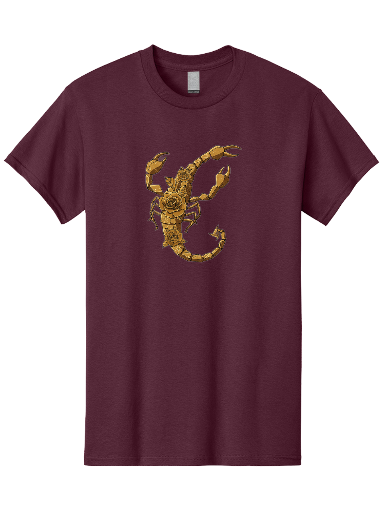 Scorpion-With-Roses Men'S Graphic Tee, 100% Cotton, Comfortable Casual Summer Wear, Machine Washable, Geometric Gold Scorpion, Roses On Body, Gold Roses And Scorpion Fusion, Intricate Design, Low Poly Art, Animal And Flower Art, Bae269 10
