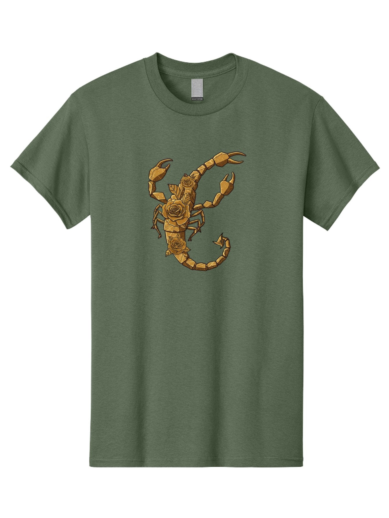 Scorpion-With-Roses Men'S Graphic Tee, 100% Cotton, Comfortable Casual Summer Wear, Machine Washable, Geometric Gold Scorpion, Roses On Body, Gold Roses And Scorpion Fusion, Intricate Design, Low Poly Art, Animal And Flower Art, Bae269 14