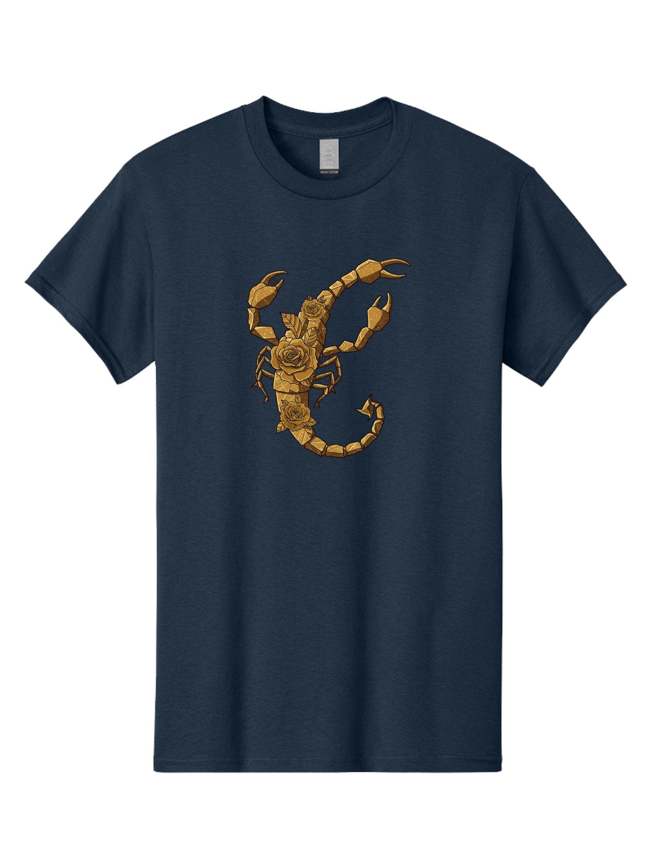 Scorpion-With-Roses Men'S Graphic Tee, 100% Cotton, Comfortable Casual Summer Wear, Machine Washable, Geometric Gold Scorpion, Roses On Body, Gold Roses And Scorpion Fusion, Intricate Design, Low Poly Art, Animal And Flower Art, Bae269 6