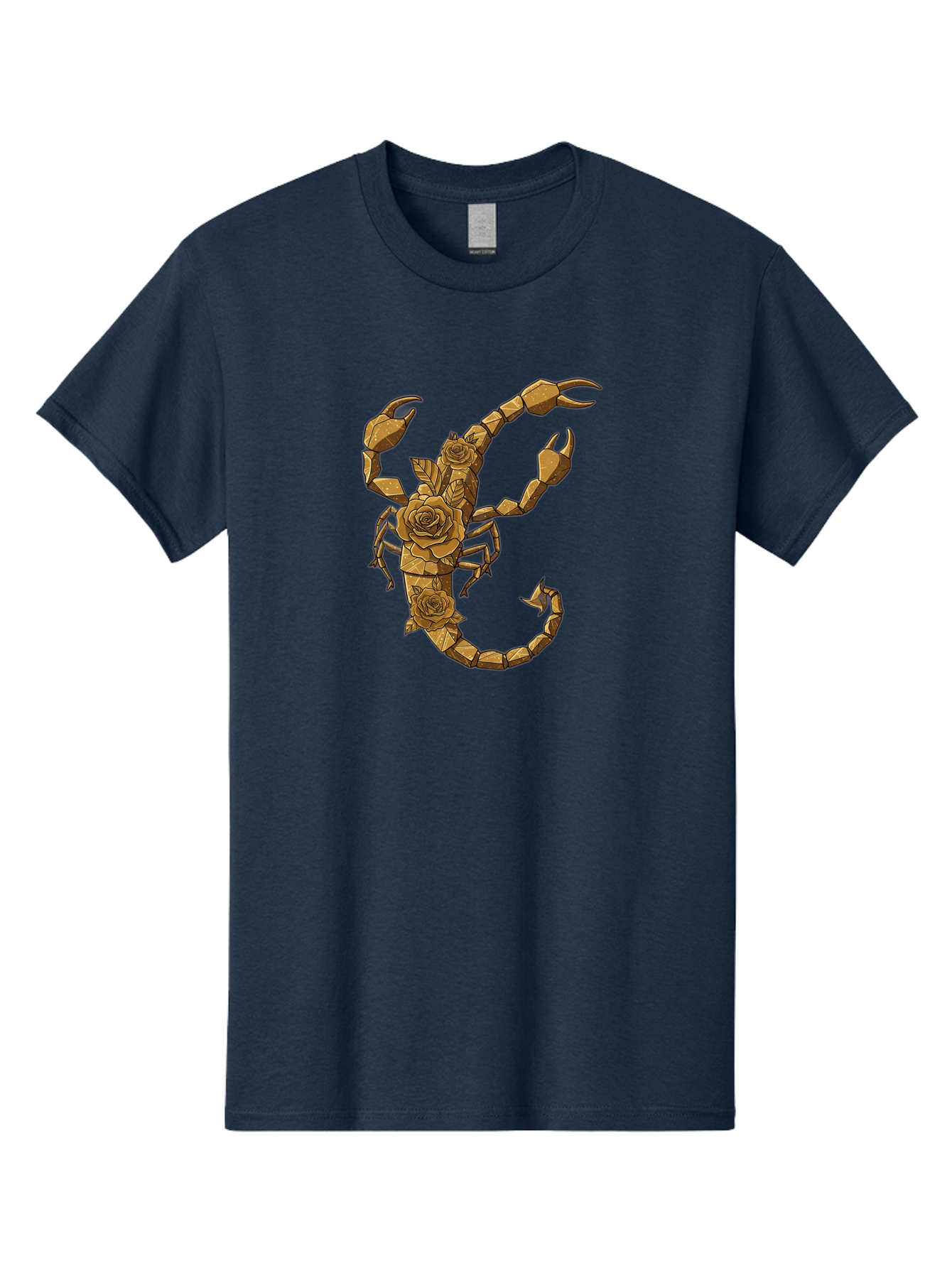 Scorpion-With-Roses Men'S Graphic Tee, 100% Cotton, Comfortable Casual Summer Wear, Machine Washable, Geometric Gold Scorpion, Roses On Body, Gold Roses And Scorpion Fusion, Intricate Design, Low Poly Art, Animal And Flower Art, Bae269 7