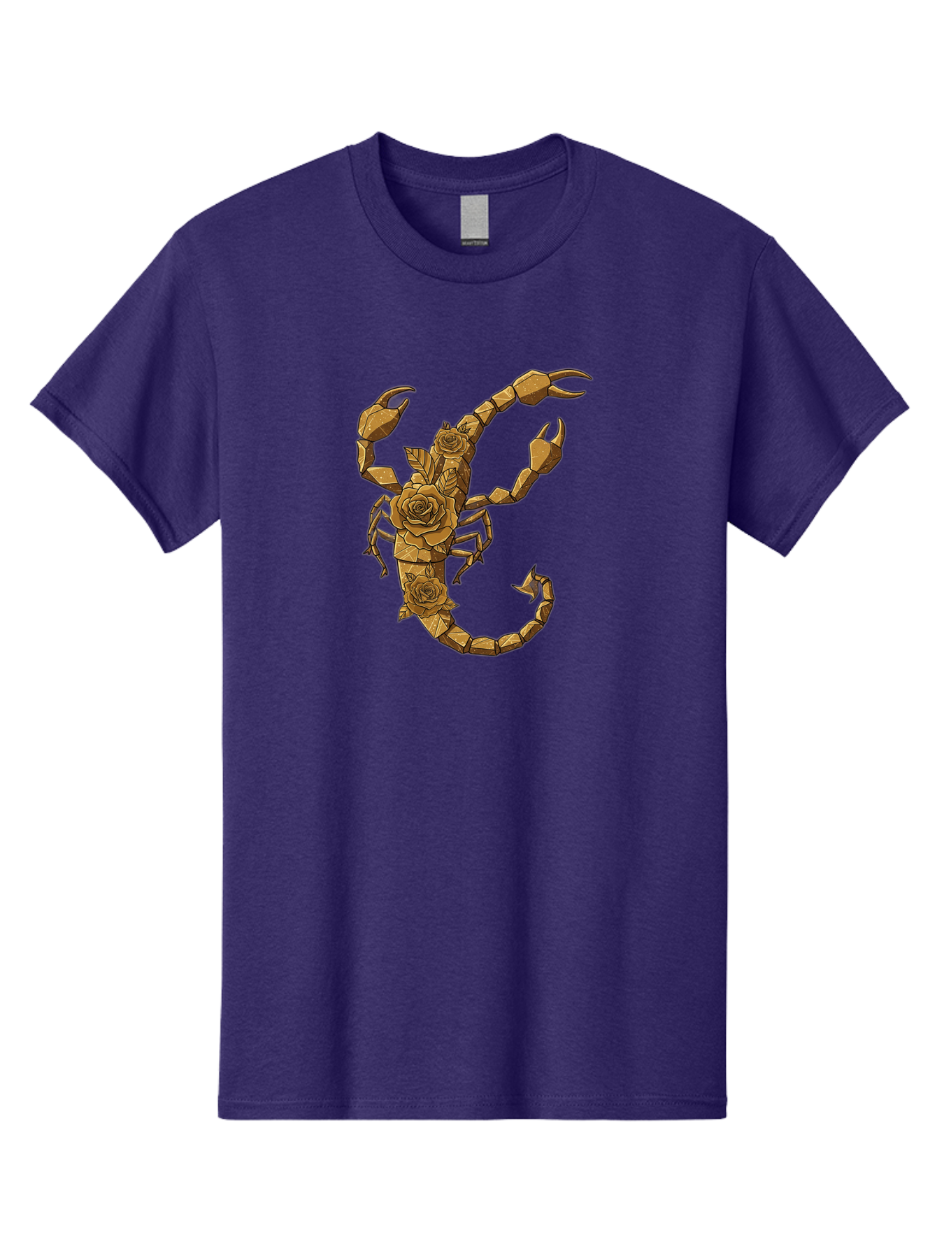 Scorpion-With-Roses Men'S Graphic Tee, 100% Cotton, Comfortable Casual Summer Wear, Machine Washable, Geometric Gold Scorpion, Roses On Body, Gold Roses And Scorpion Fusion, Intricate Design, Low Poly Art, Animal And Flower Art, Bae269 3