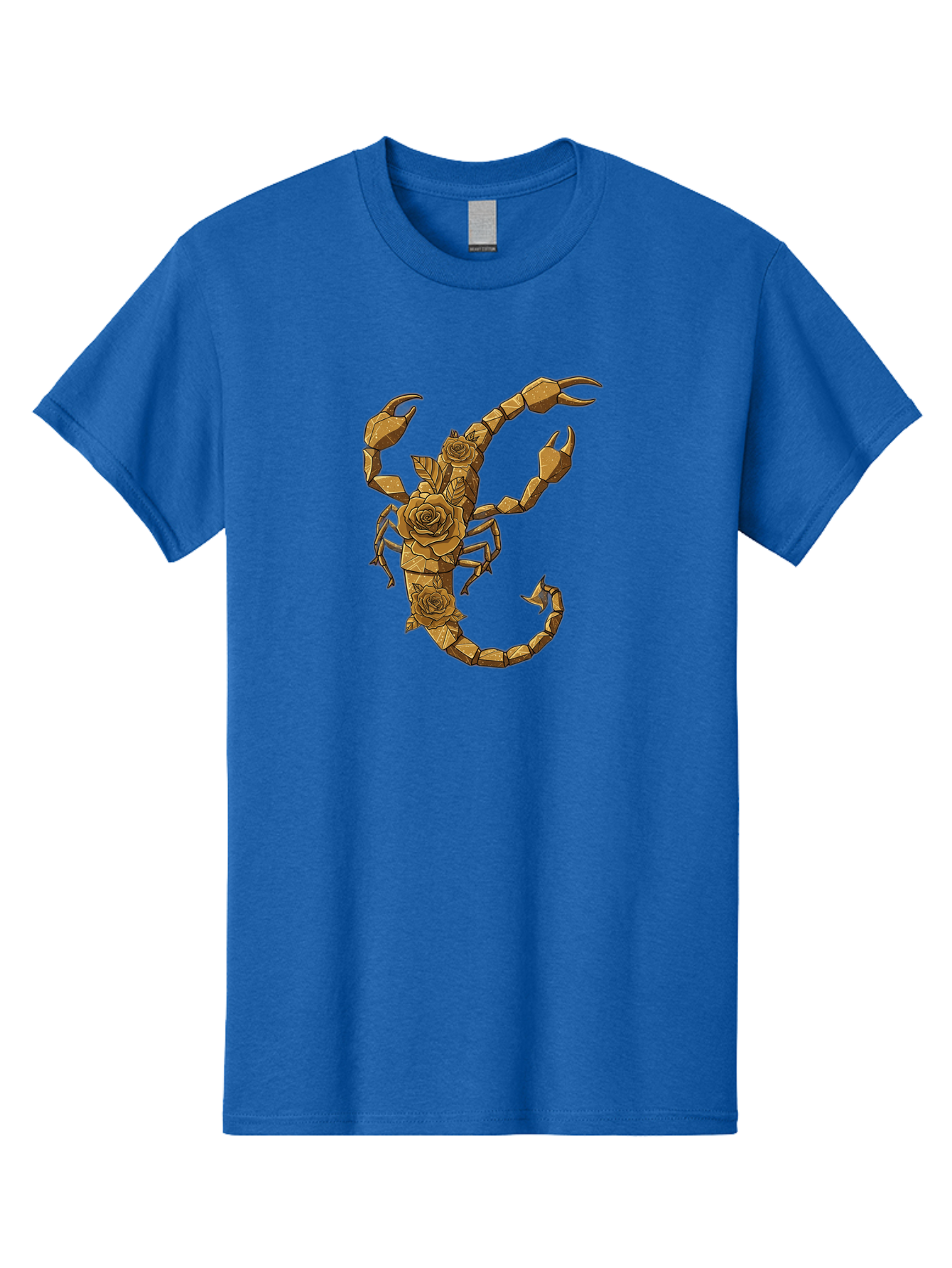 Scorpion-With-Roses Men'S Graphic Tee, 100% Cotton, Comfortable Casual Summer Wear, Machine Washable, Geometric Gold Scorpion, Roses On Body, Gold Roses And Scorpion Fusion, Intricate Design, Low Poly Art, Animal And Flower Art, Bae269 5
