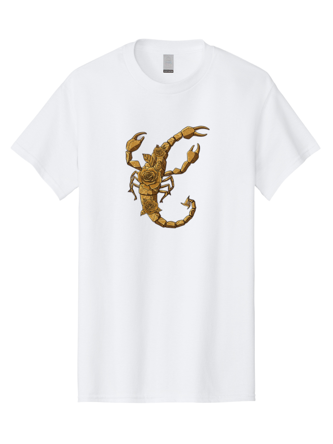 Scorpion-With-Roses Men'S Graphic Tee, 100% Cotton, Comfortable Casual Summer Wear, Machine Washable, Geometric Gold Scorpion, Roses On Body, Gold Roses And Scorpion Fusion, Intricate Design, Low Poly Art, Animal And Flower Art, Bae269 11