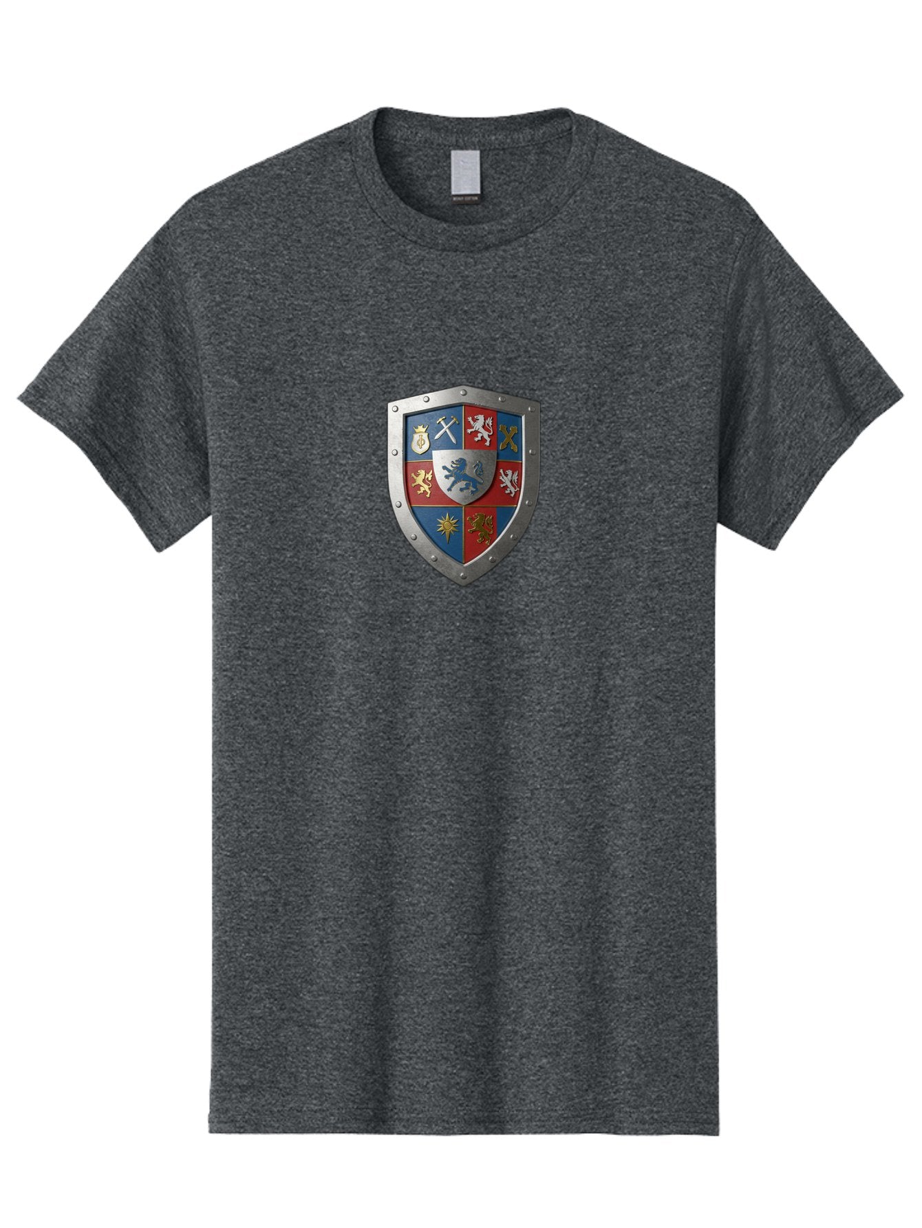 Shield-With-Coat-Of-Arms Men'S Graphic Tee, 100% Cotton, Comfortable Casual Summer Wear, Machine Washable, Shield Emblem, Coat Of Arms, Heraldic Shield, Medieval Symbol, Lion Emblem, Eagle Symbol, Crown Icon, Crossed Swords, Knight'S Armor, Bae270 10