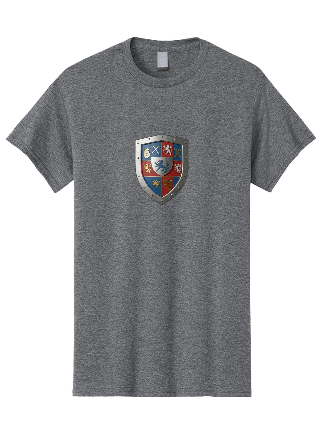 Shield-With-Coat-Of-Arms Men'S Graphic Tee, 100% Cotton, Comfortable Casual Summer Wear, Machine Washable, Shield Emblem, Coat Of Arms, Heraldic Shield, Medieval Symbol, Lion Emblem, Eagle Symbol, Crown Icon, Crossed Swords, Knight'S Armor, Bae270 7