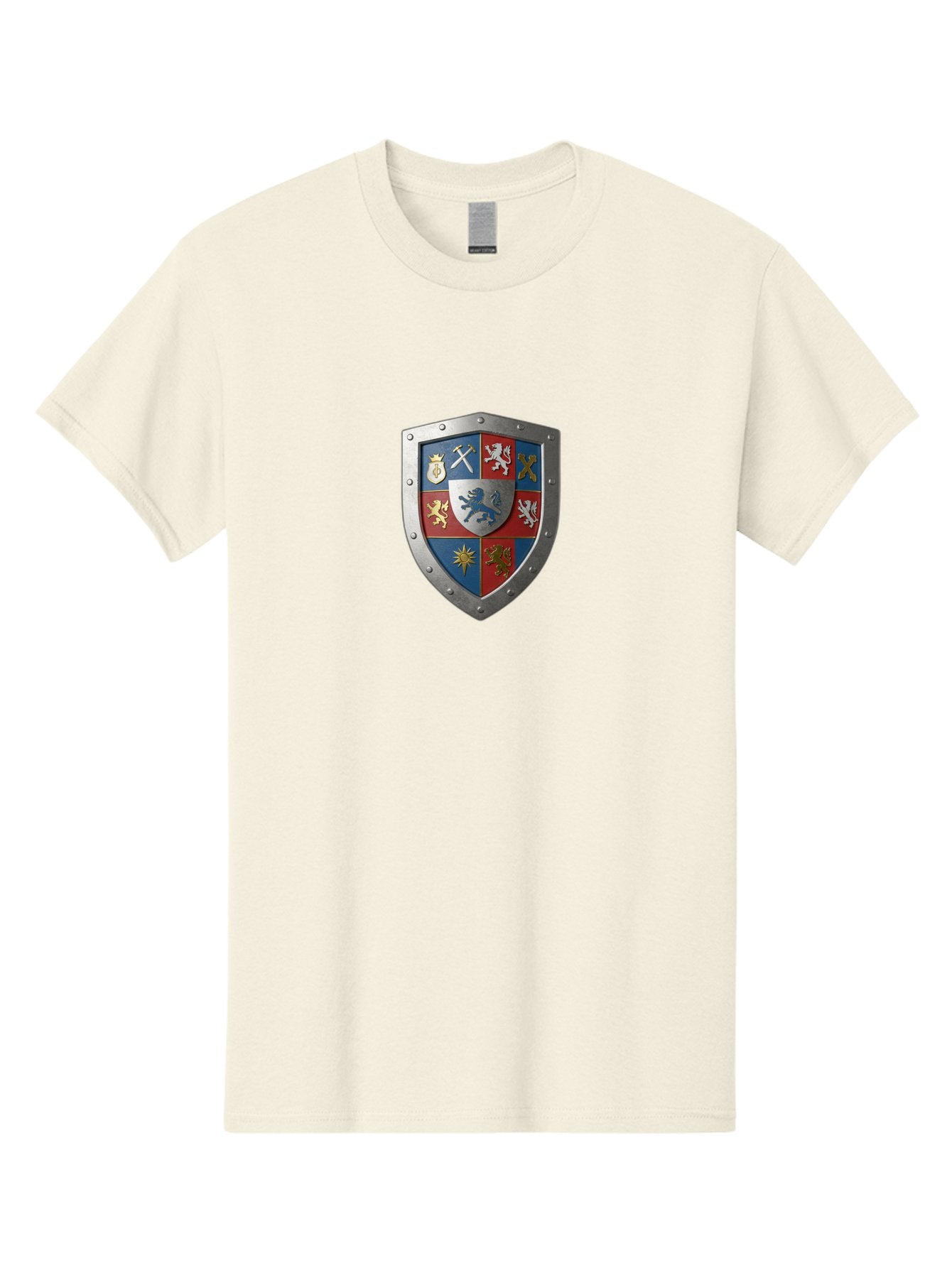 Shield-With-Coat-Of-Arms Men'S Graphic Tee, 100% Cotton, Comfortable Casual Summer Wear, Machine Washable, Shield Emblem, Coat Of Arms, Heraldic Shield, Medieval Symbol, Lion Emblem, Eagle Symbol, Crown Icon, Crossed Swords, Knight'S Armor, Bae270 6